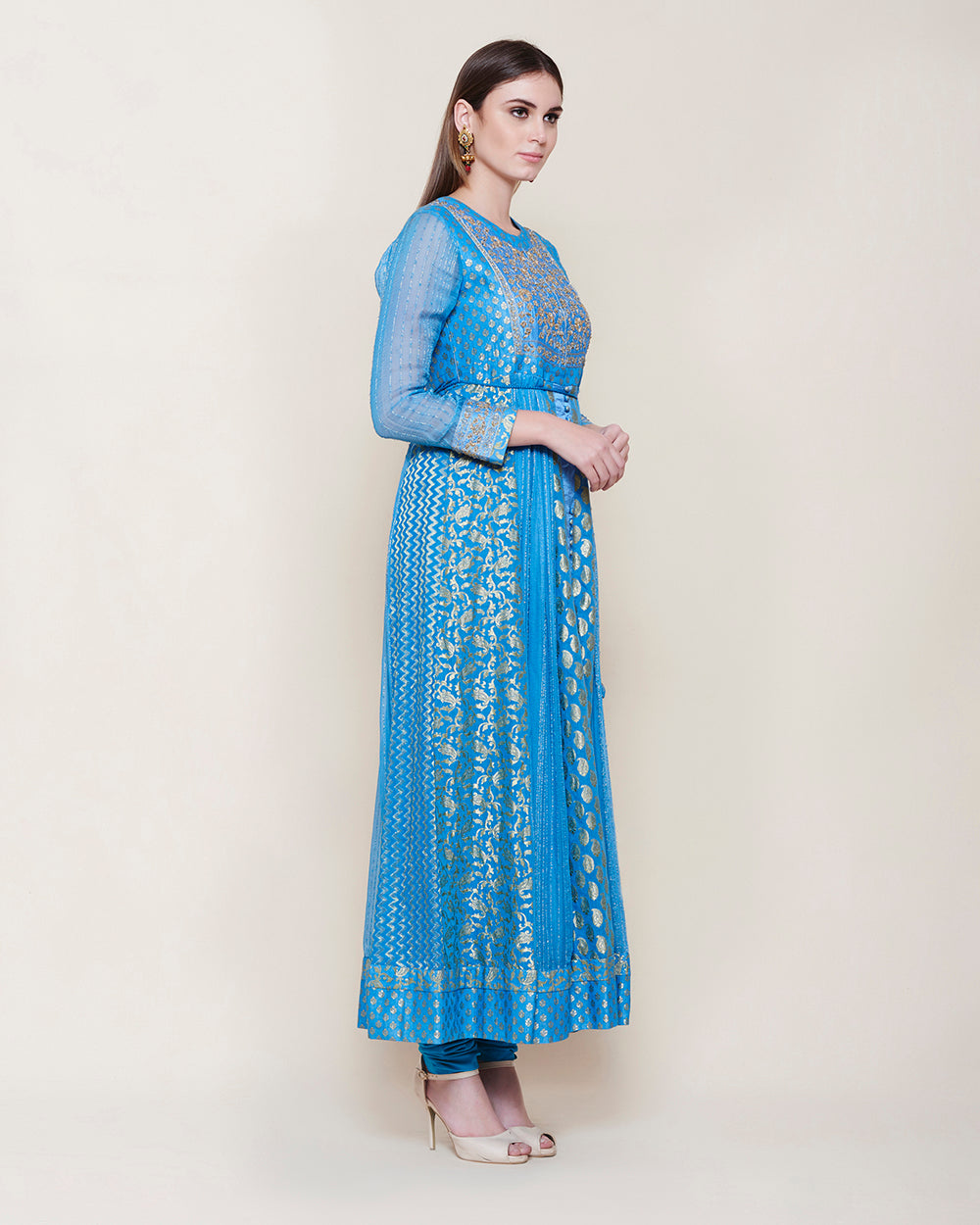 SMOKE BLUE ZARDOZI YOKE ANARKALI KURTA