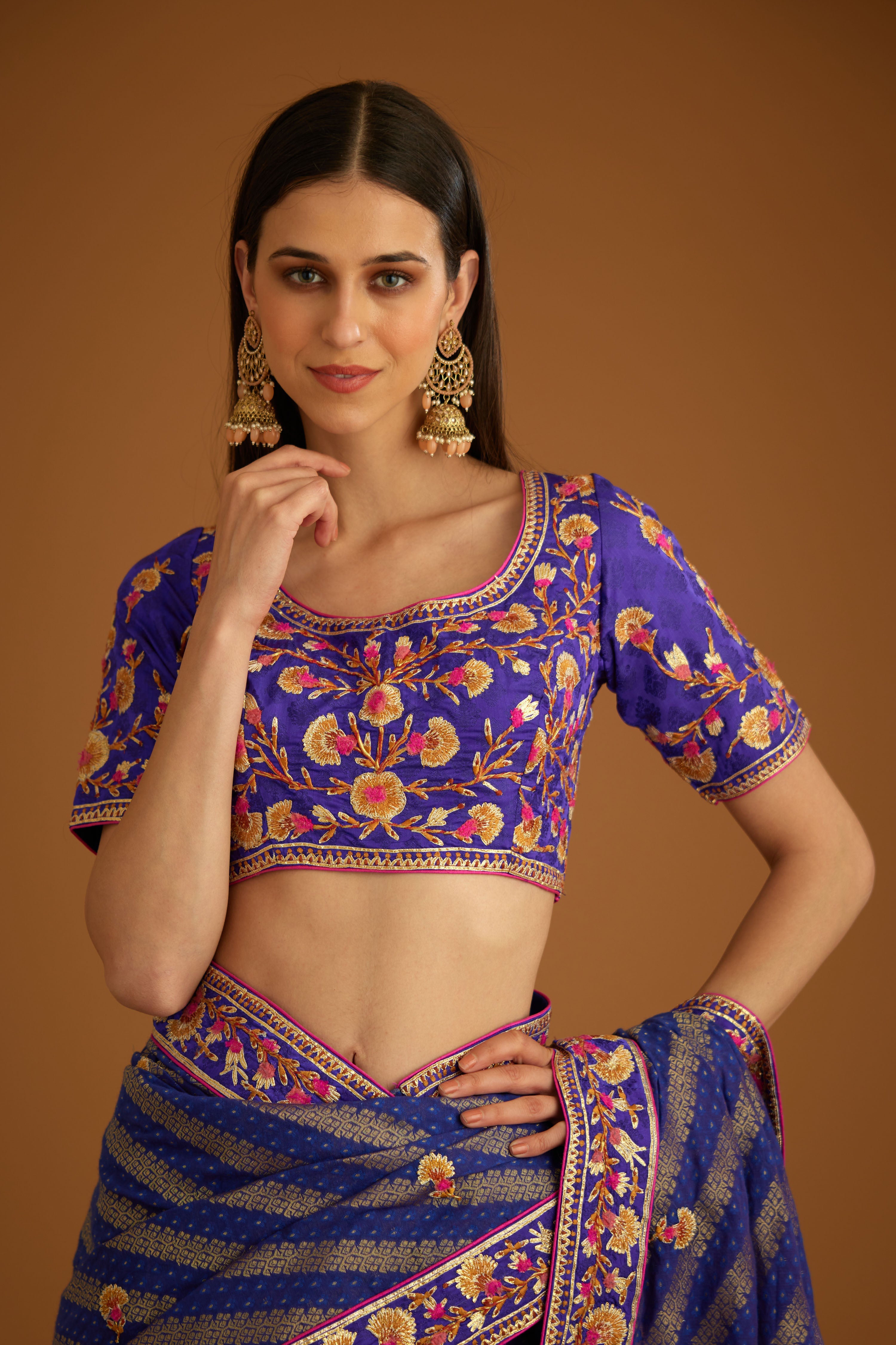 Blue Violet Saree Set