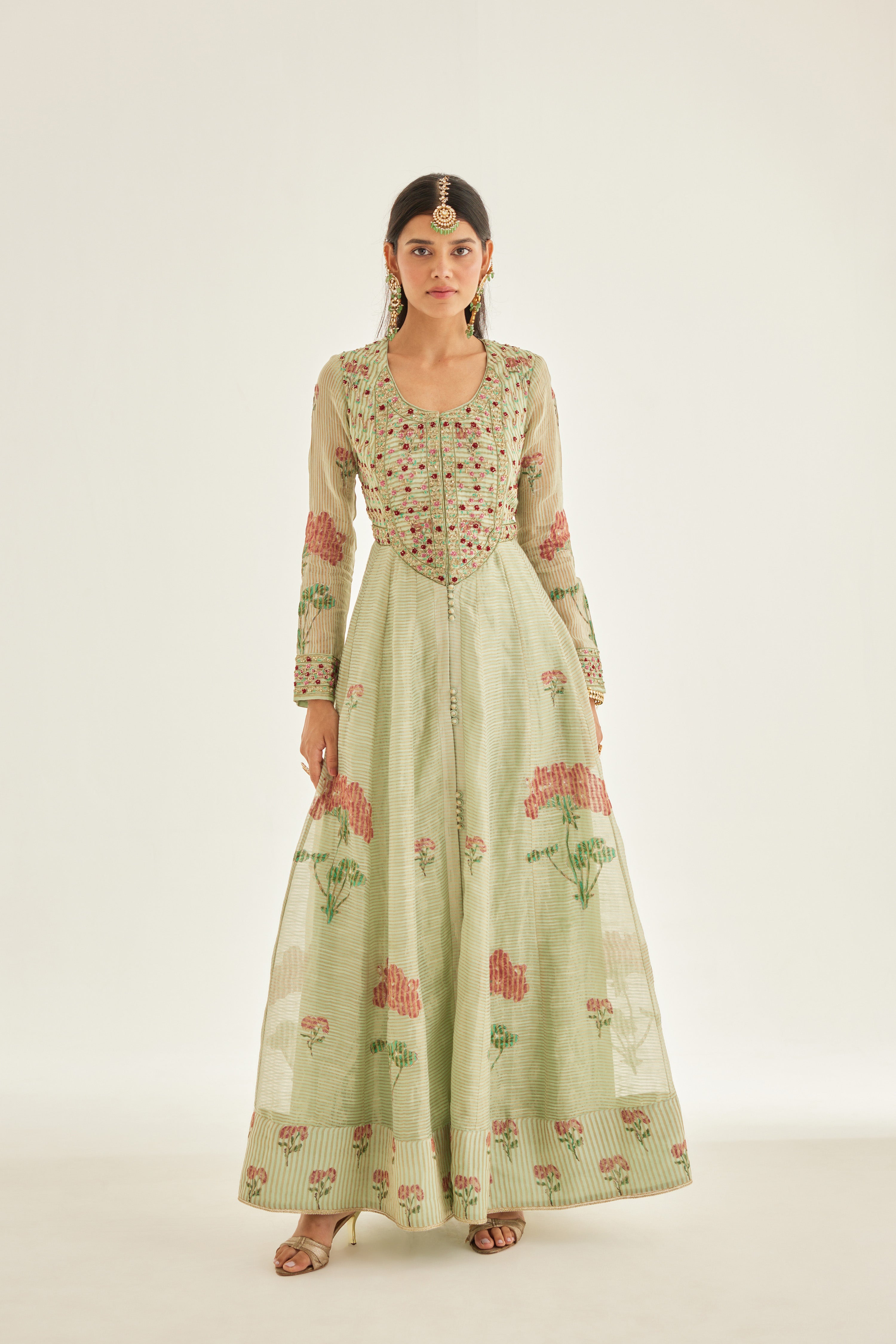 Smoke Green Anarkali Set