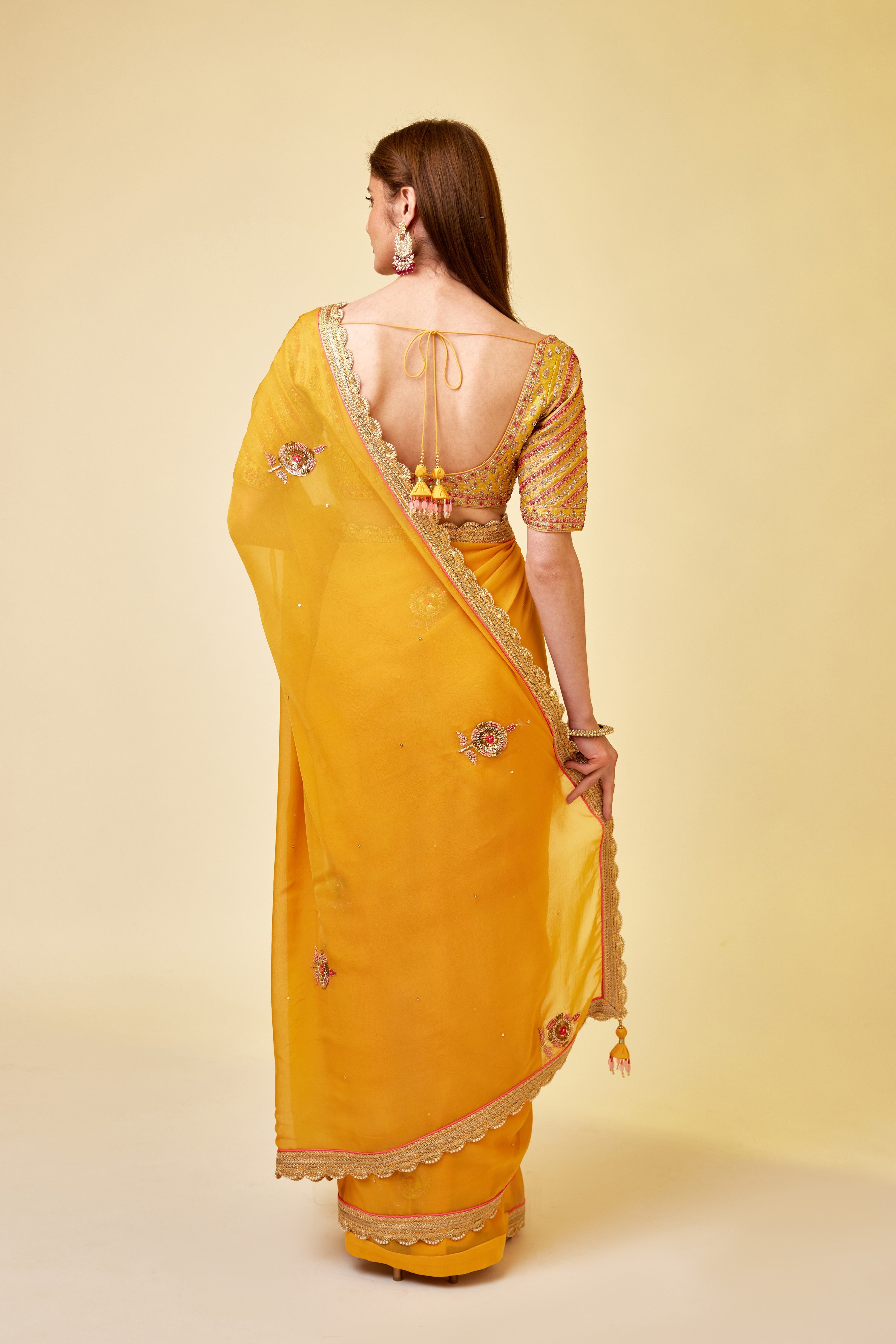 Mango Yellow Saree Set