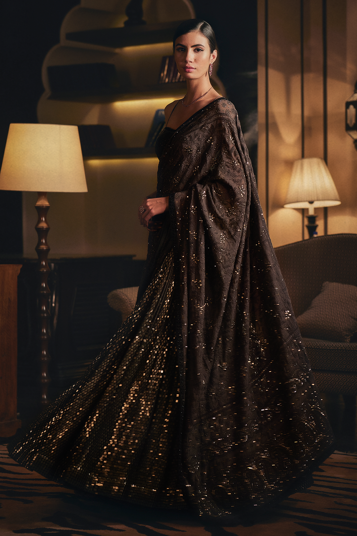 Ombre Taupe Lehenga With Chikankari Dupatta