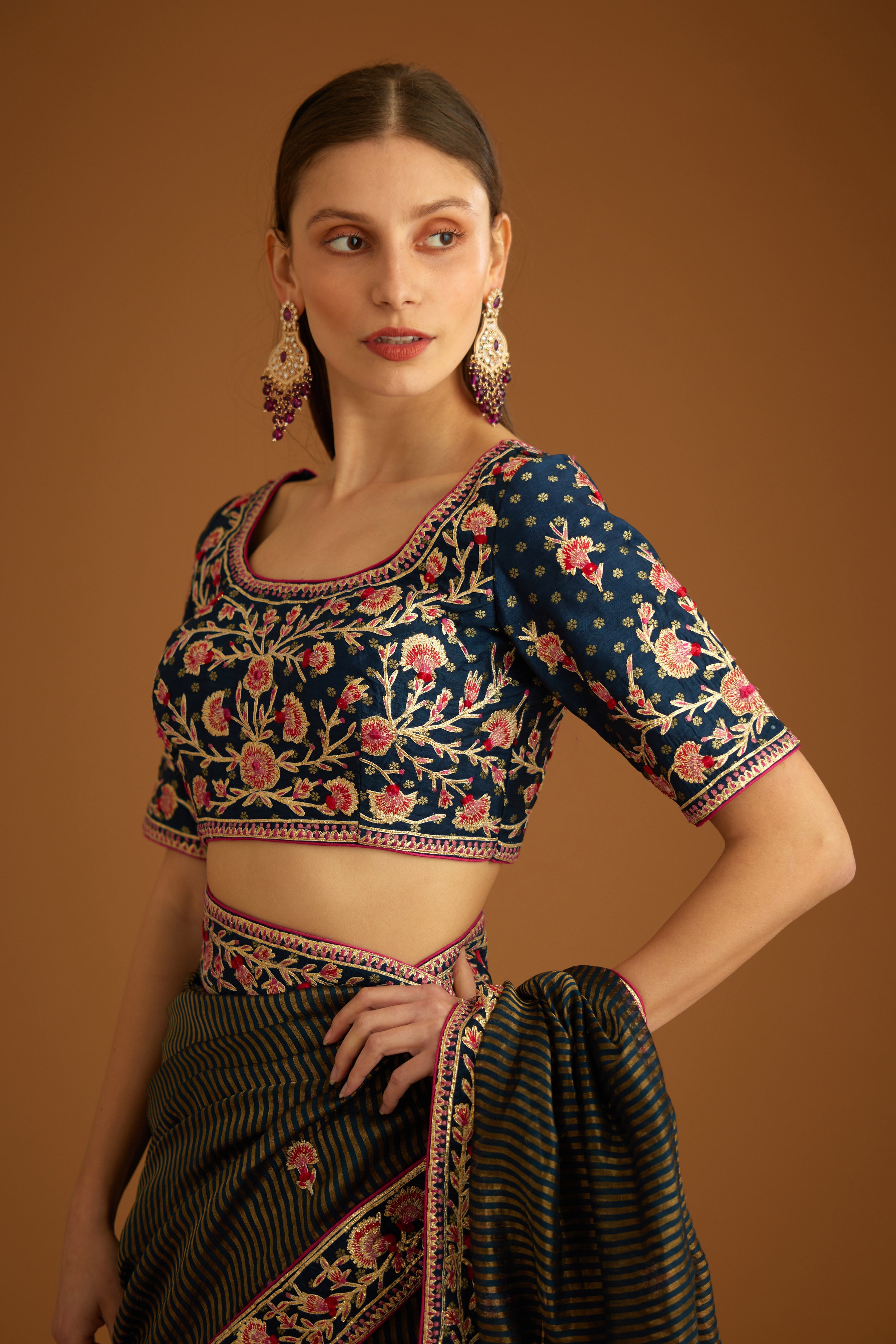 Dark Navy Blue Saree Set