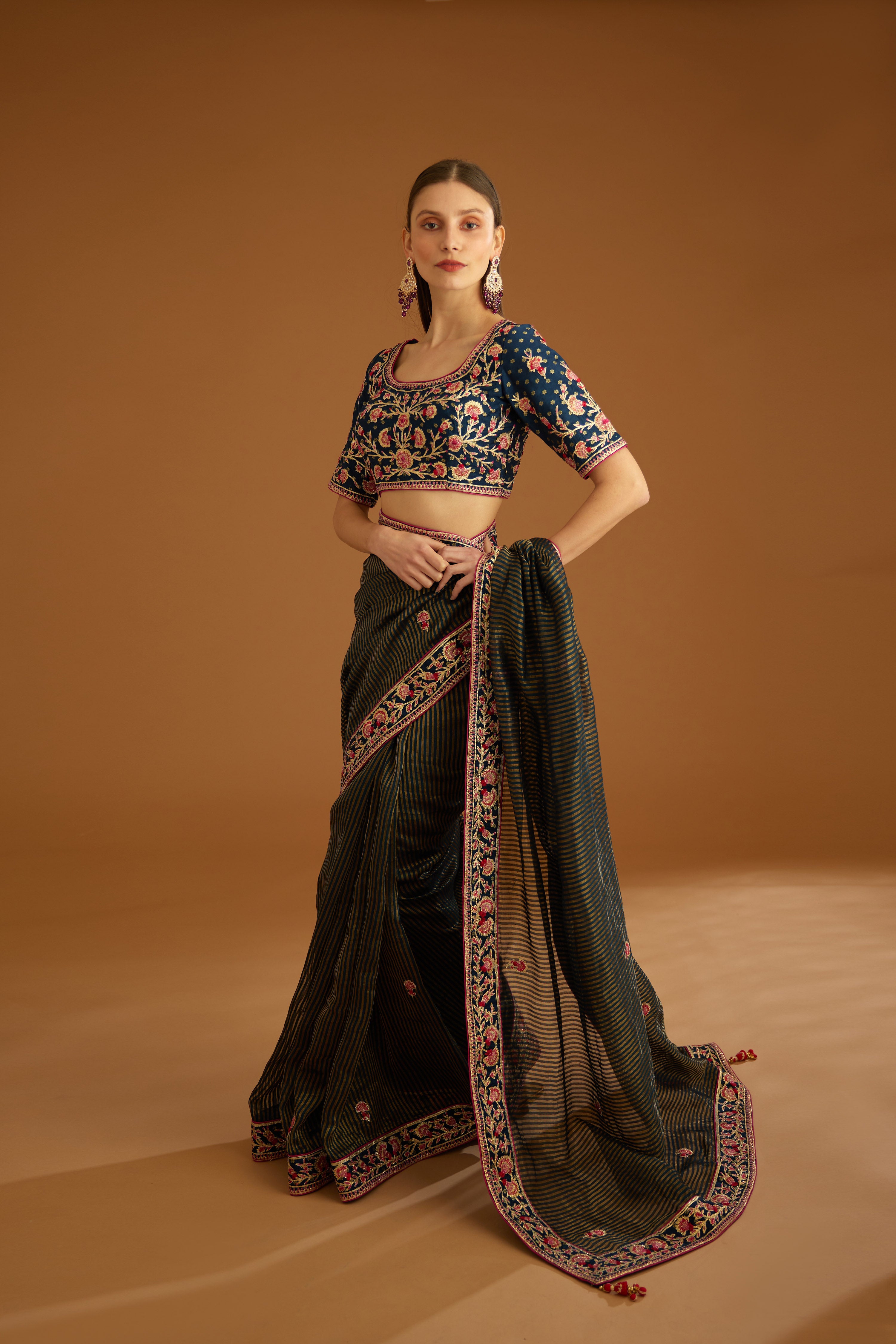 Dark Navy Blue Saree Set
