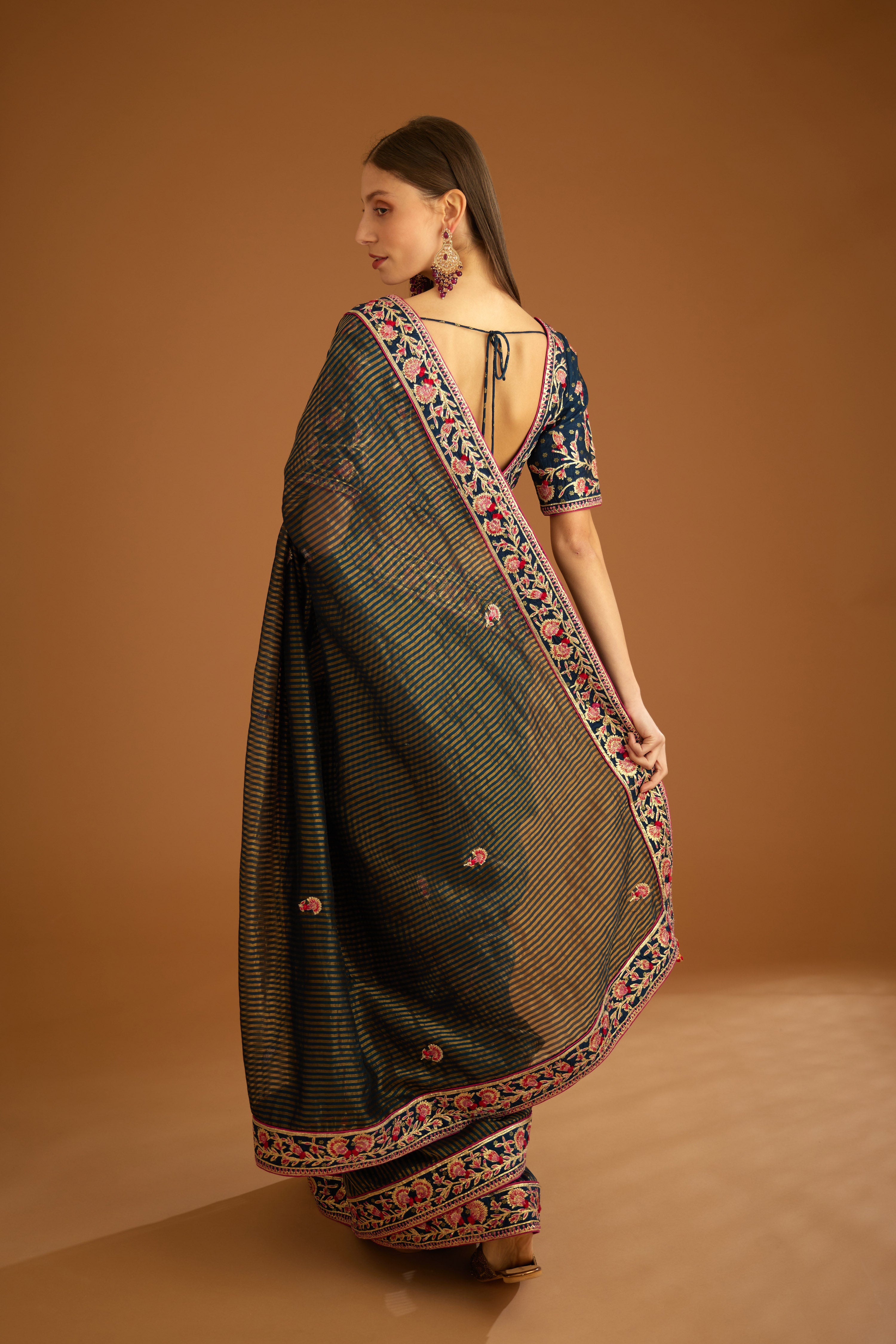 Dark Navy Blue Saree Set