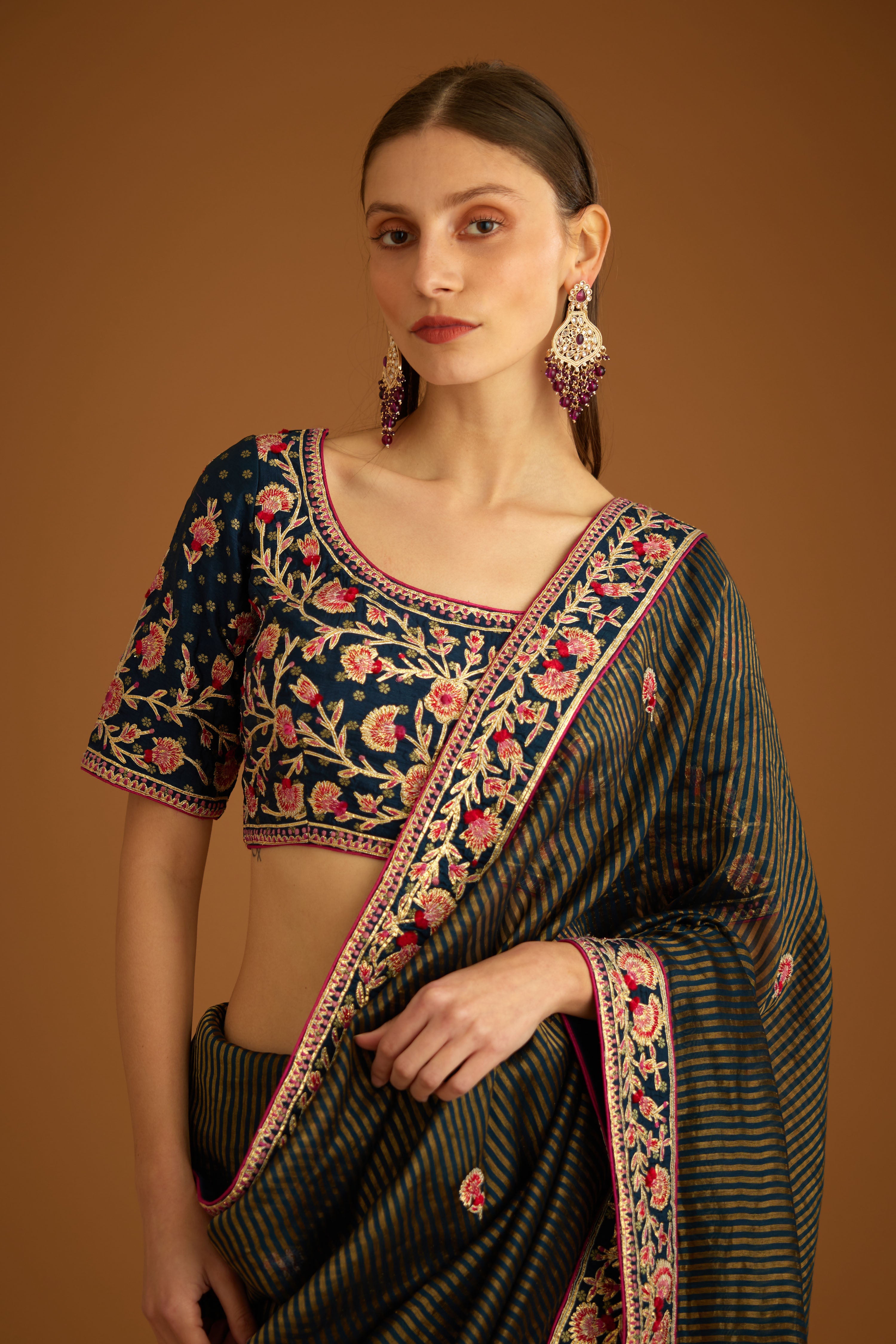 Dark Navy Blue Saree Set