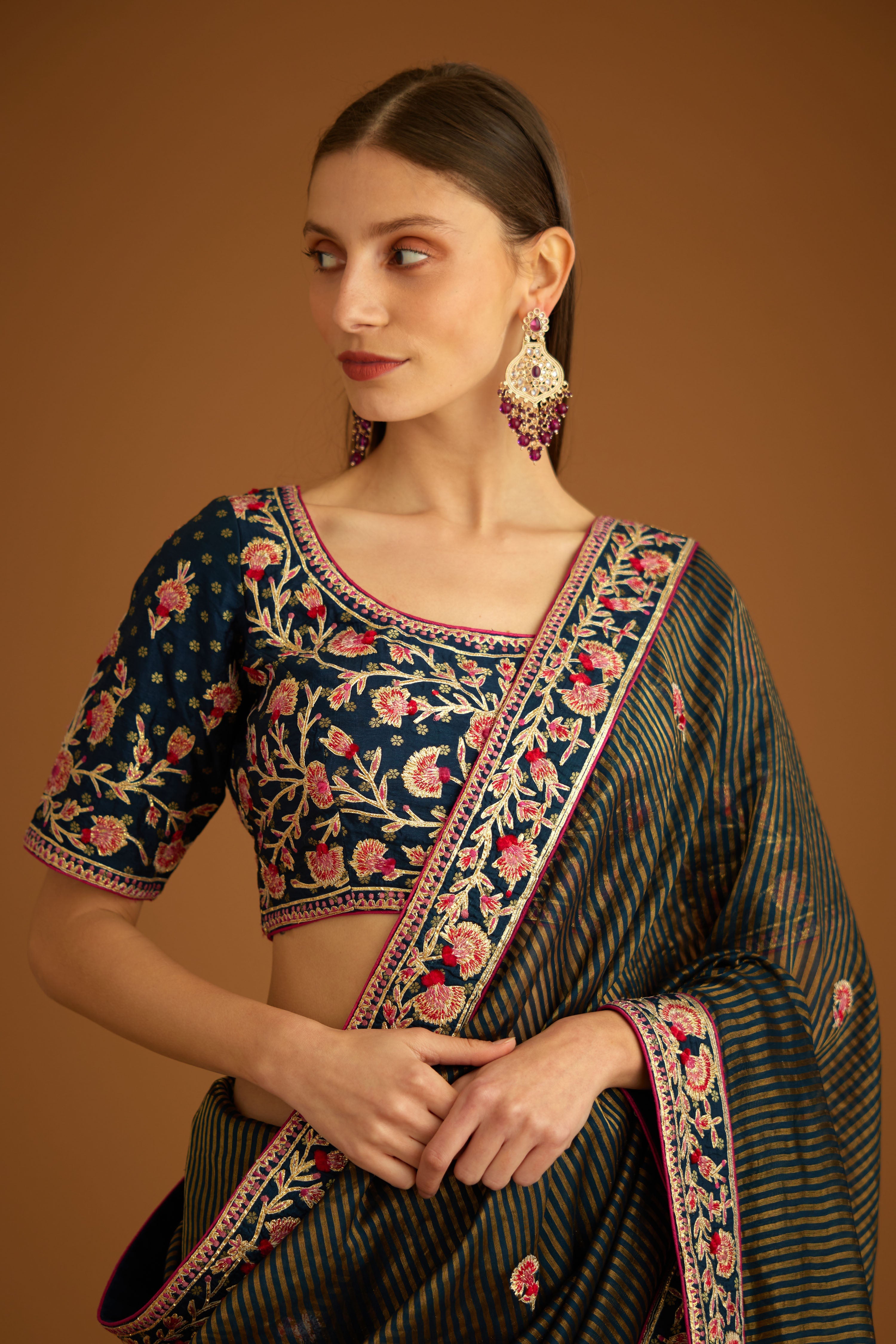 Dark Navy Blue Saree Set