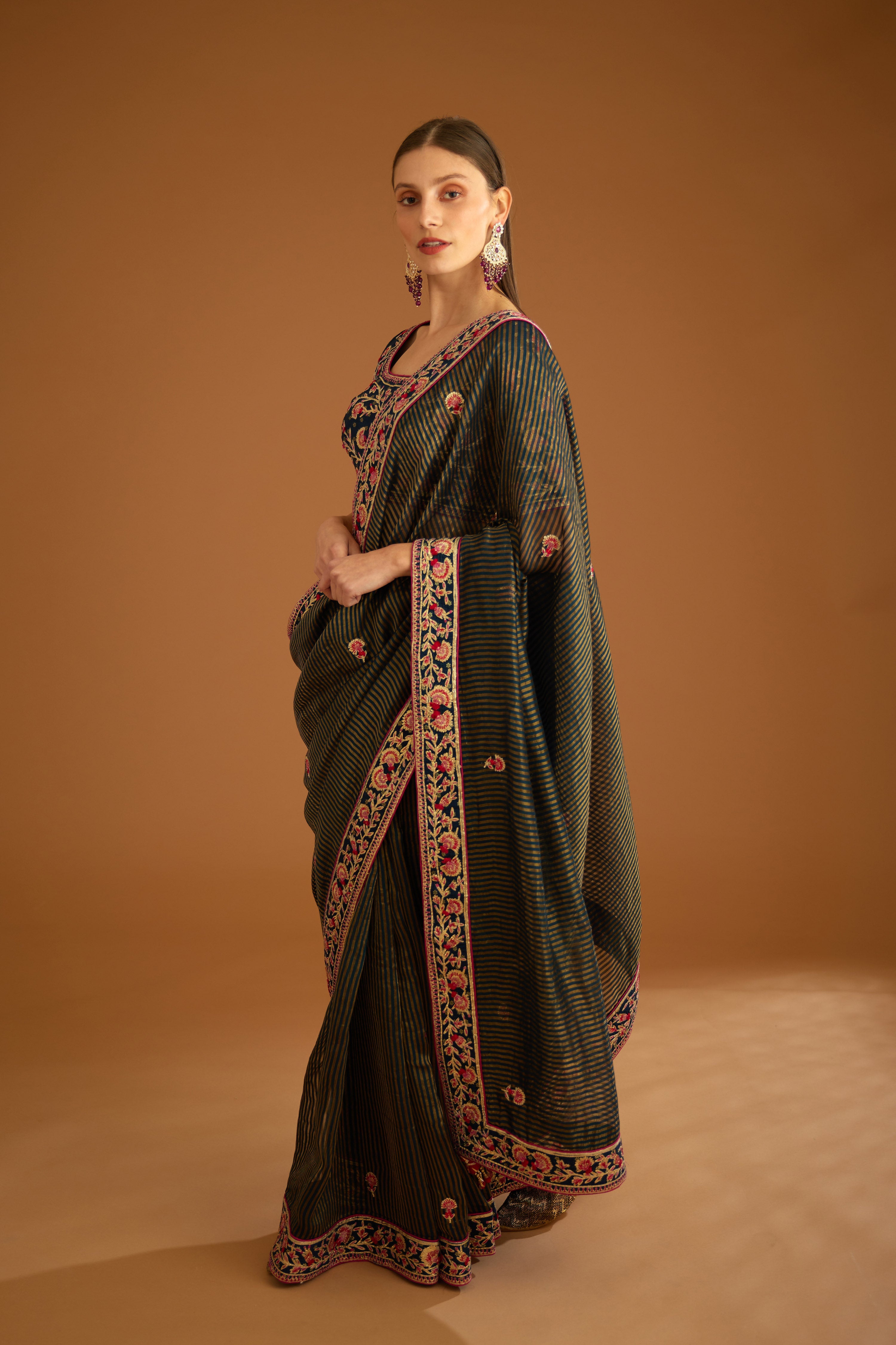 Dark Navy Blue Saree Set