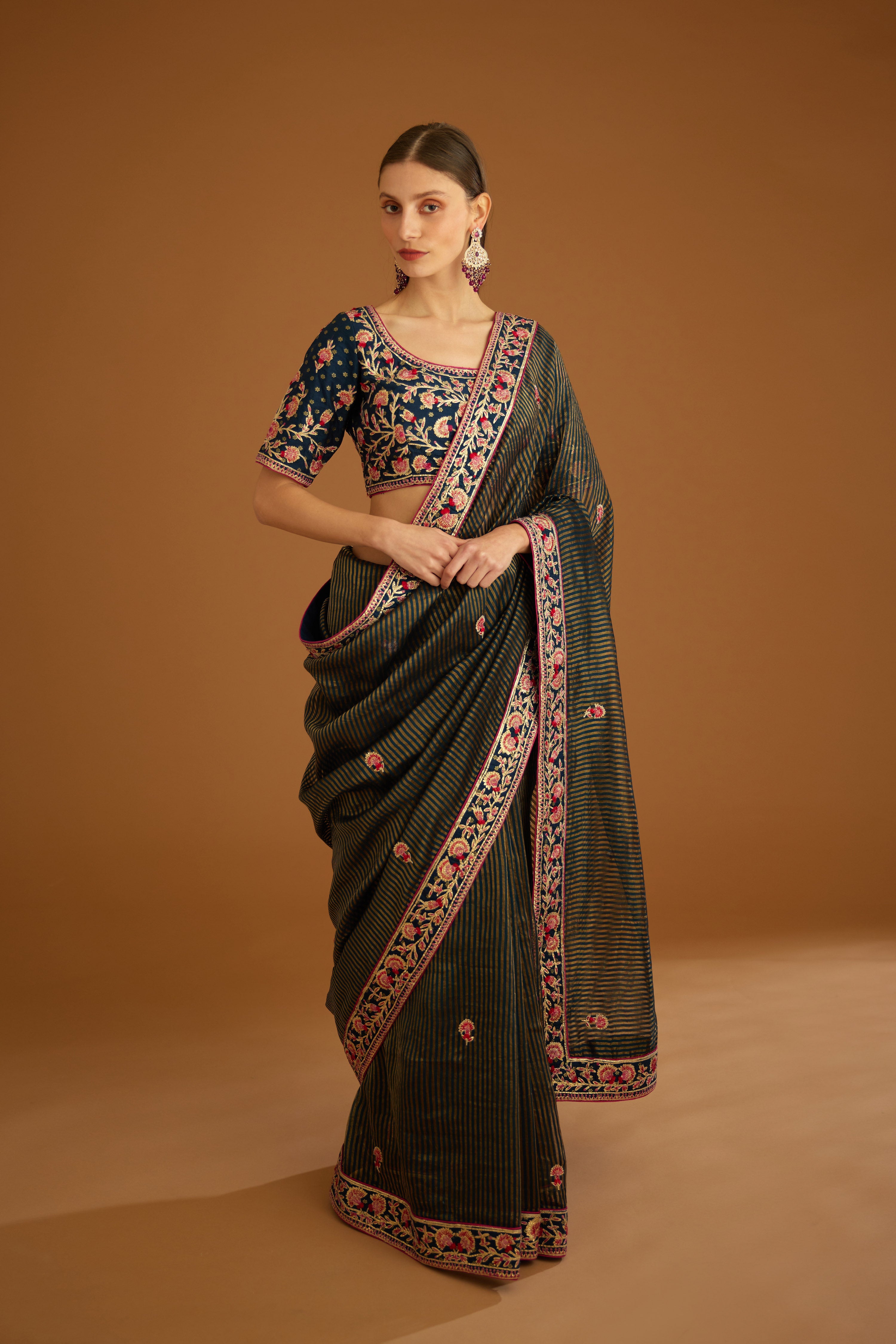 Dark Navy Blue Saree Set