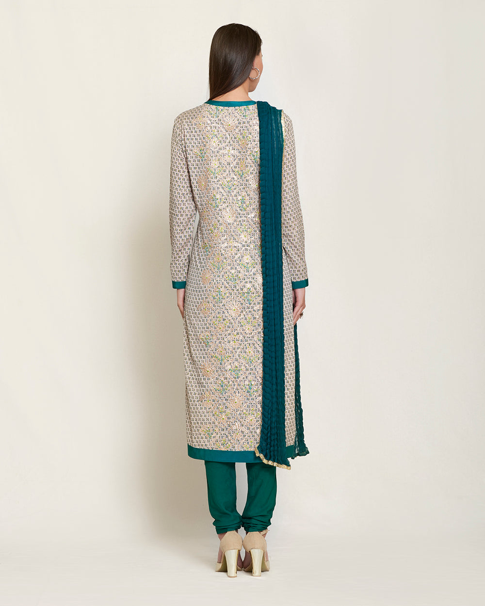 Neutral/teal kurta set