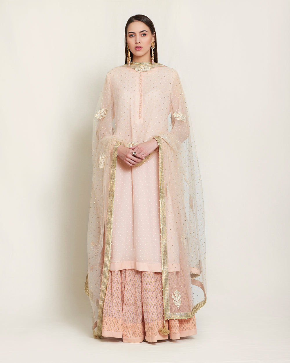 Peach pink kurta & skirt set