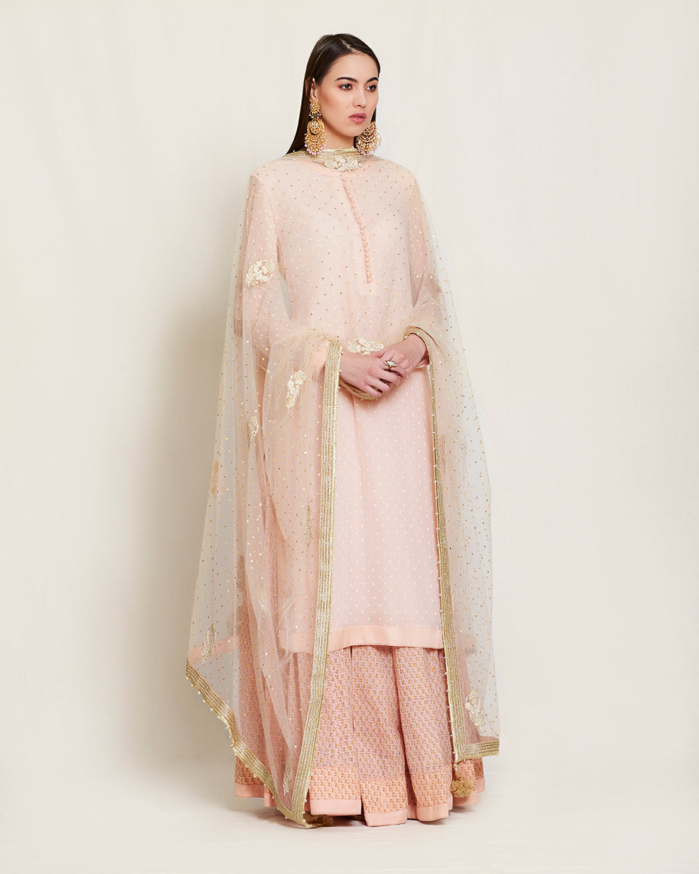 Peach pink kurta & skirt set