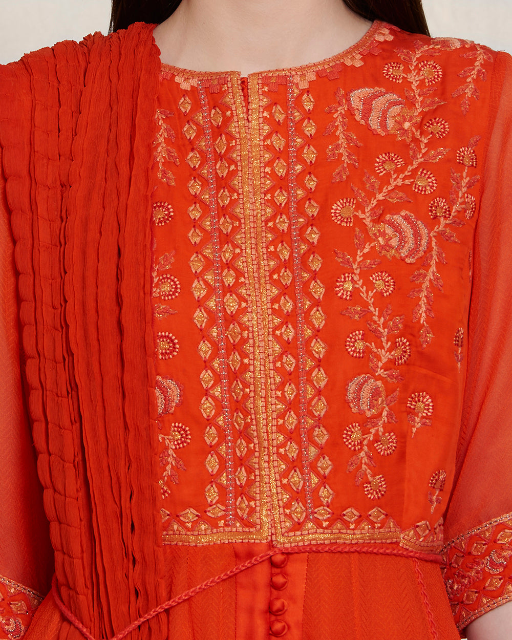 Red - Rust Orange Anarkali Set