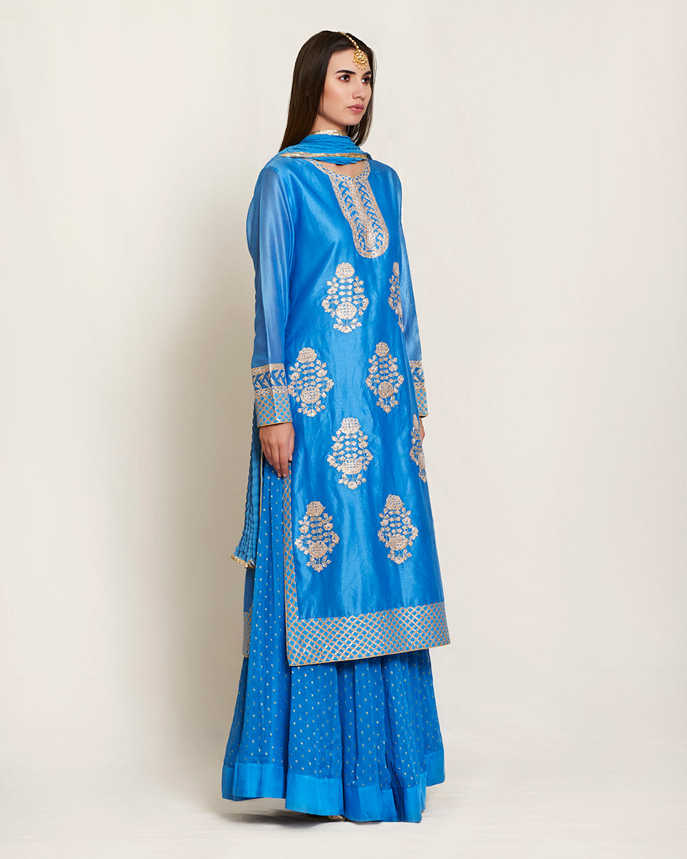 Blue gota kurta skirt set