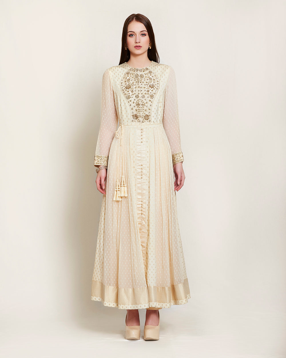 Off white zardozi long kurta set