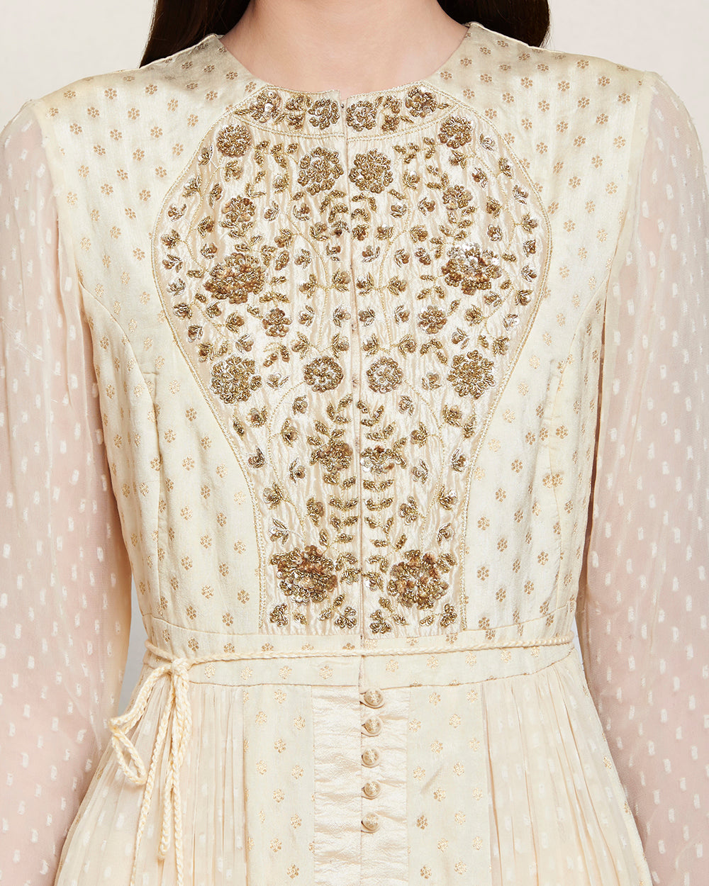 Off white zardozi long kurta set