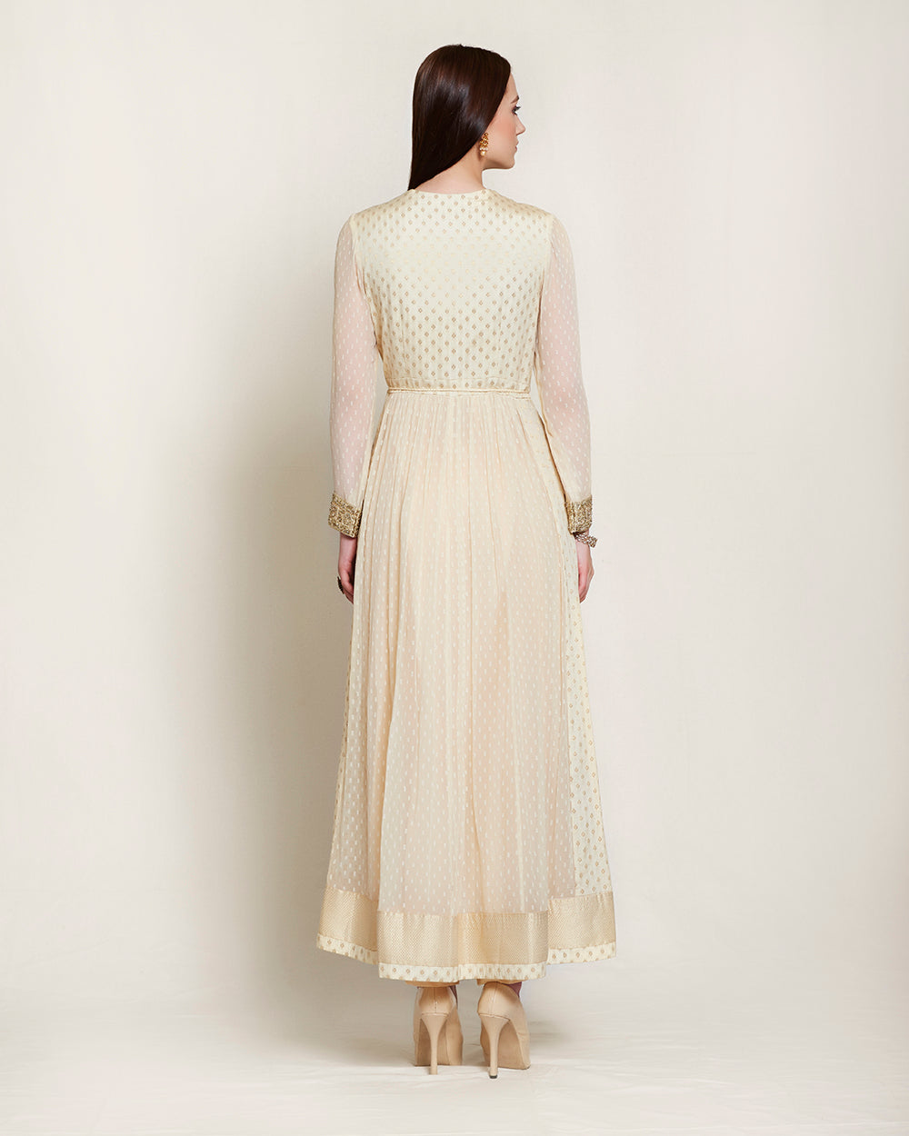 Off white zardozi long kurta set