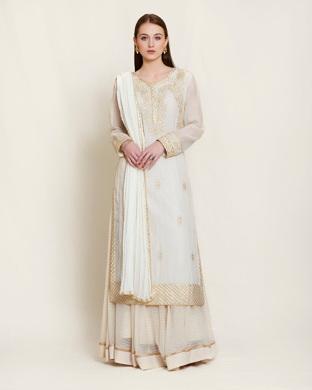 Off white gota chanderi kurta skirt set
