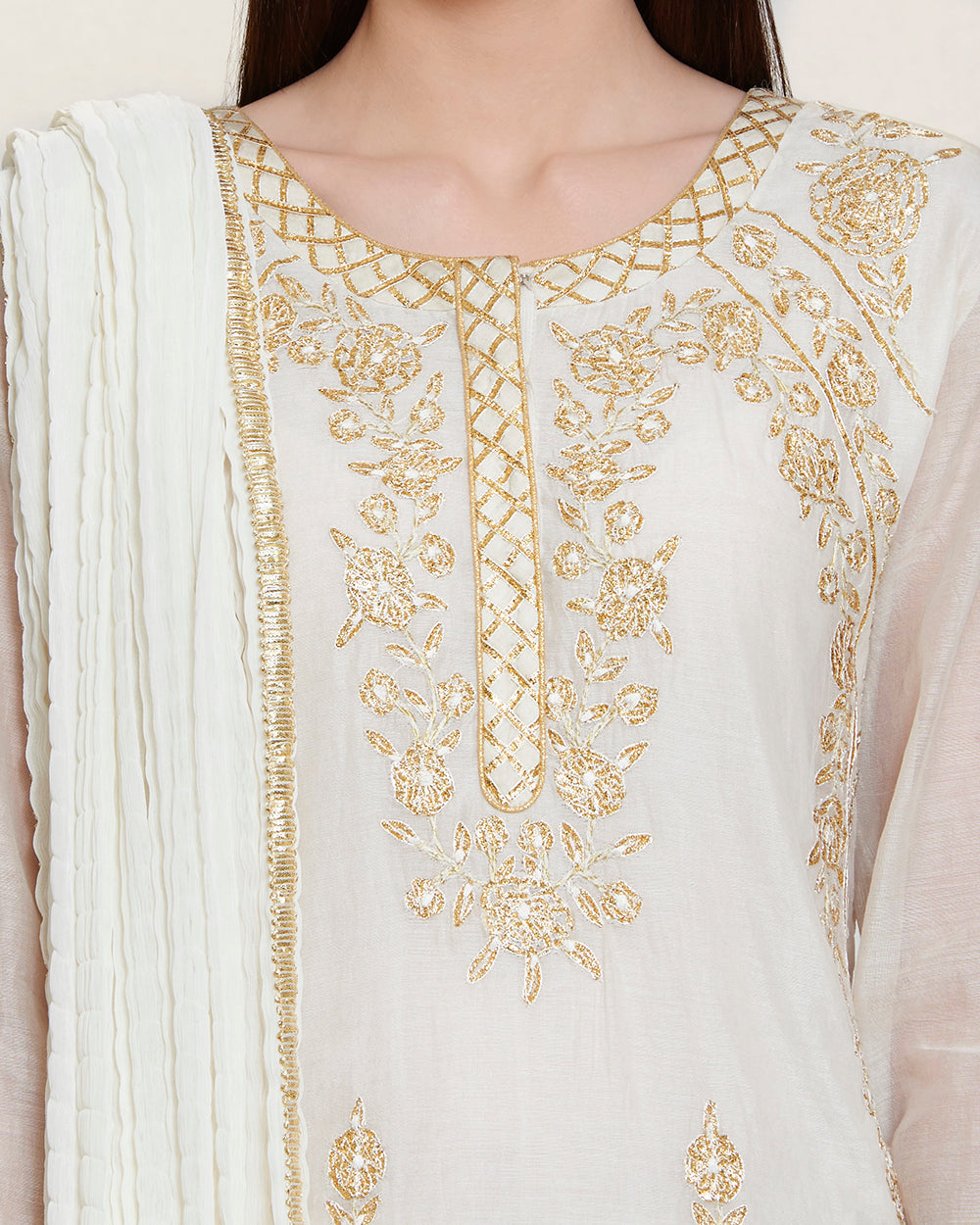 Off white gota chanderi kurta skirt set