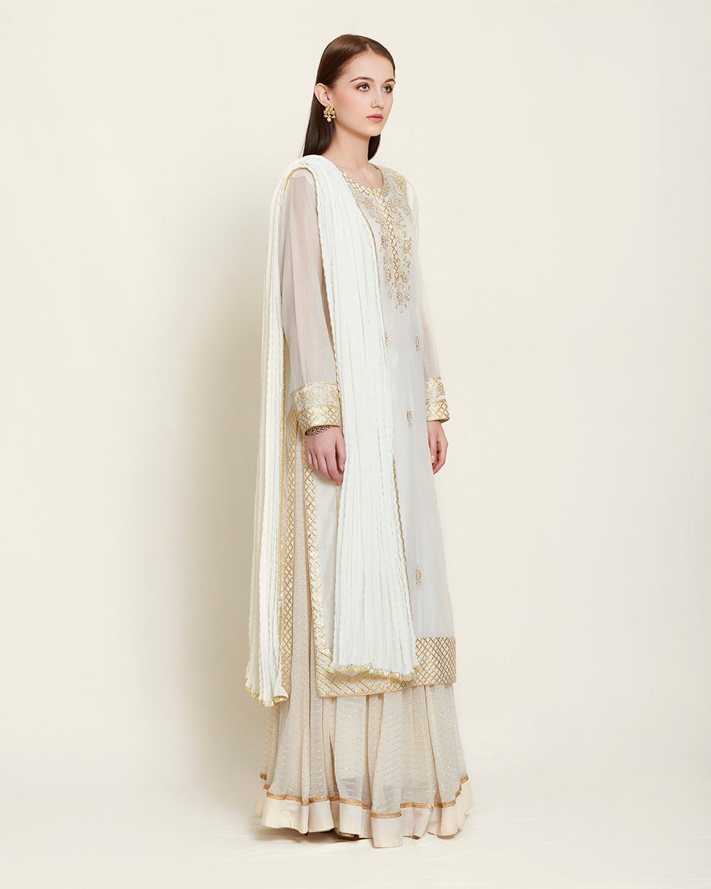 Off white gota chanderi kurta skirt set