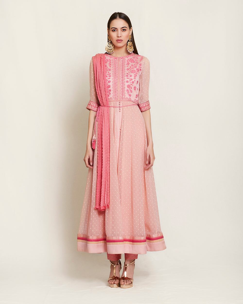 Light Pink/Coral ombre long kurta