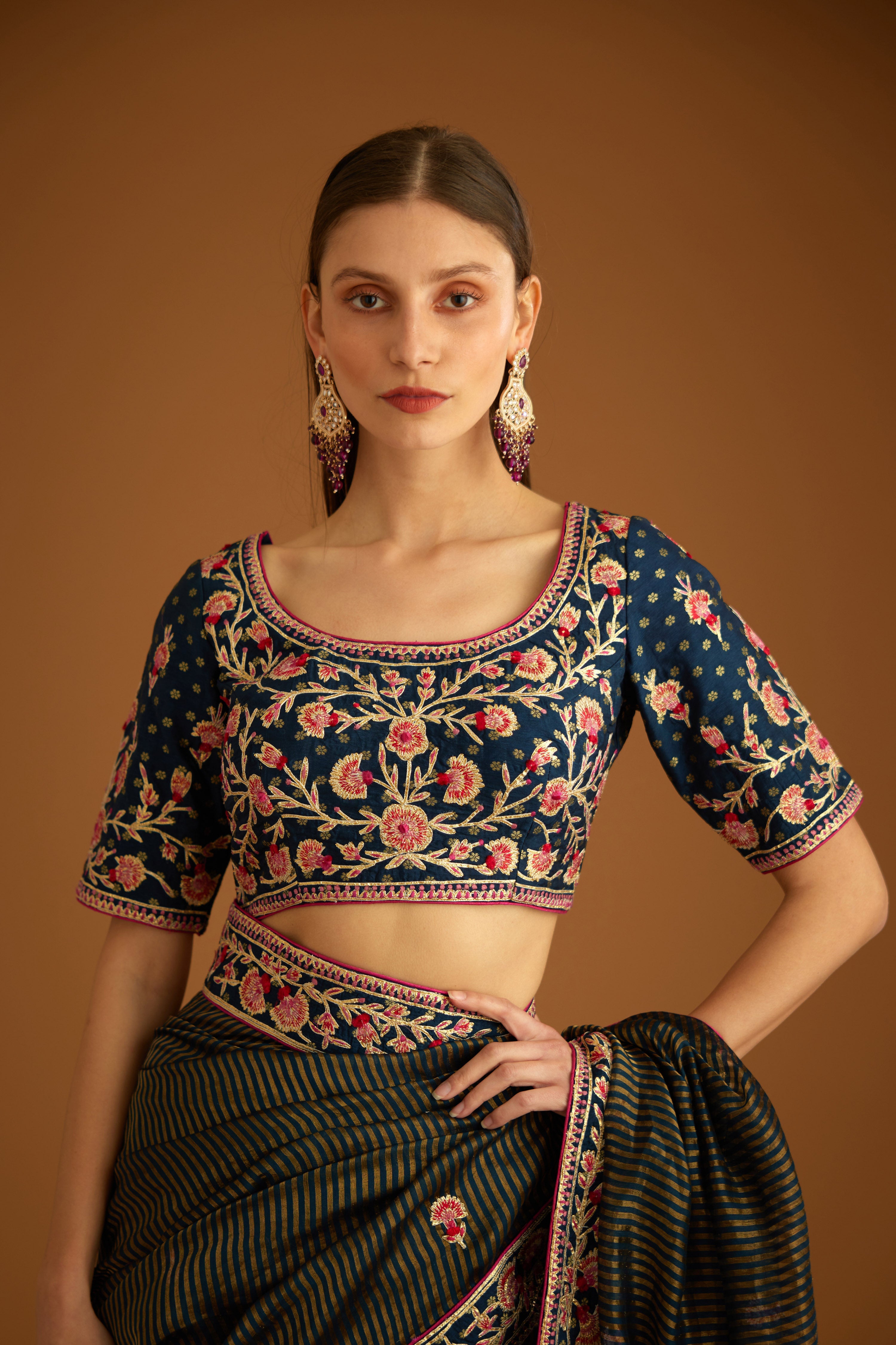 Dark Navy Blue Saree Set