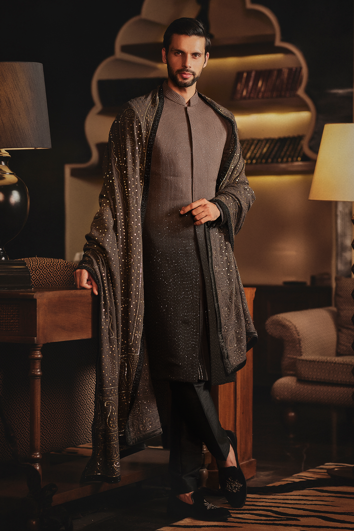 Ombre Taupe to Black Sherwani