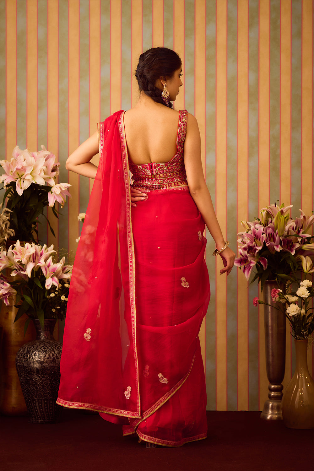 Scarlet Red Saree Set