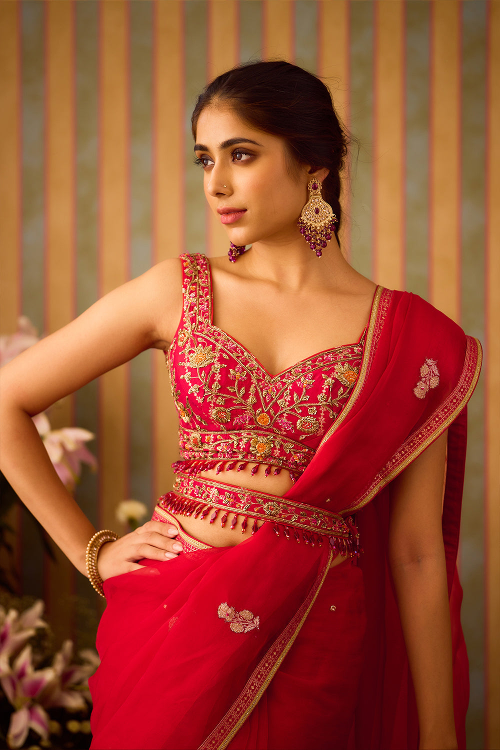 Scarlet Red Saree Set