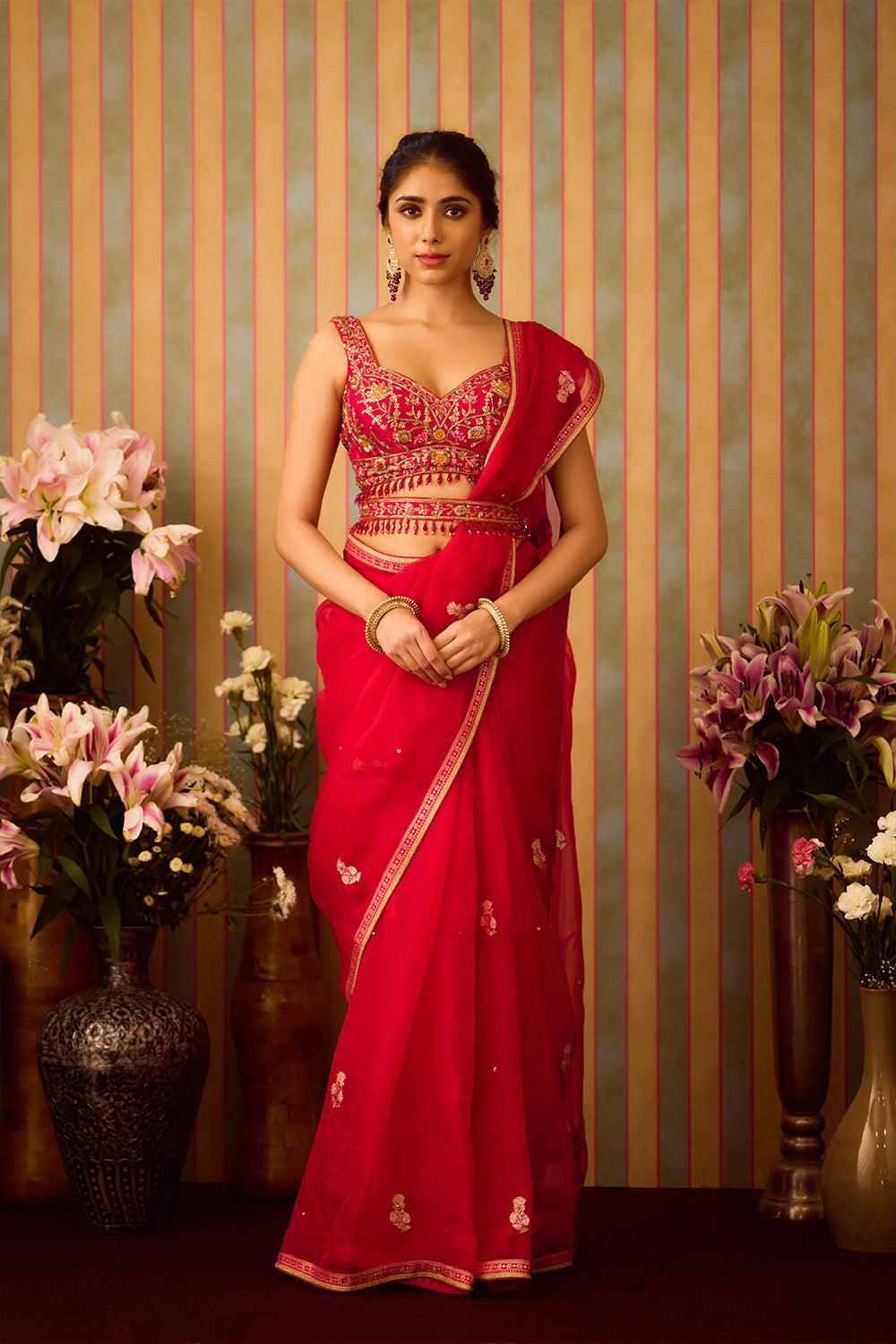 Scarlet Red Saree Set