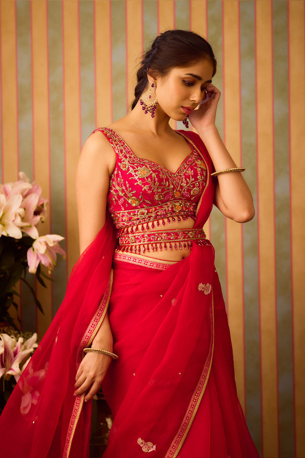Scarlet Red Saree Set