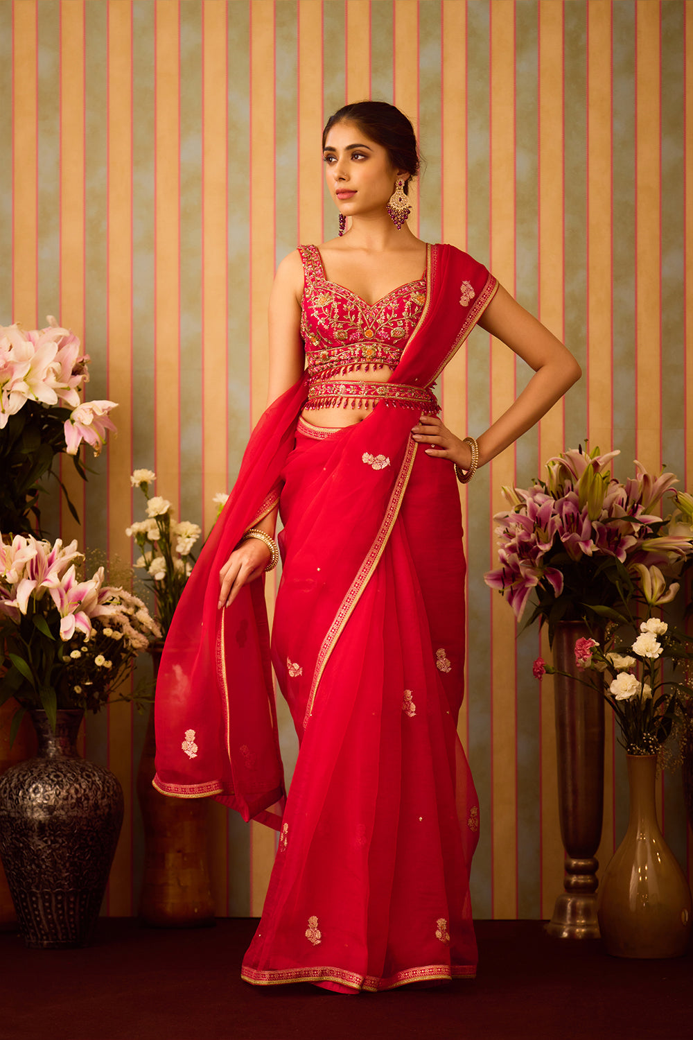 Scarlet Red Saree Set
