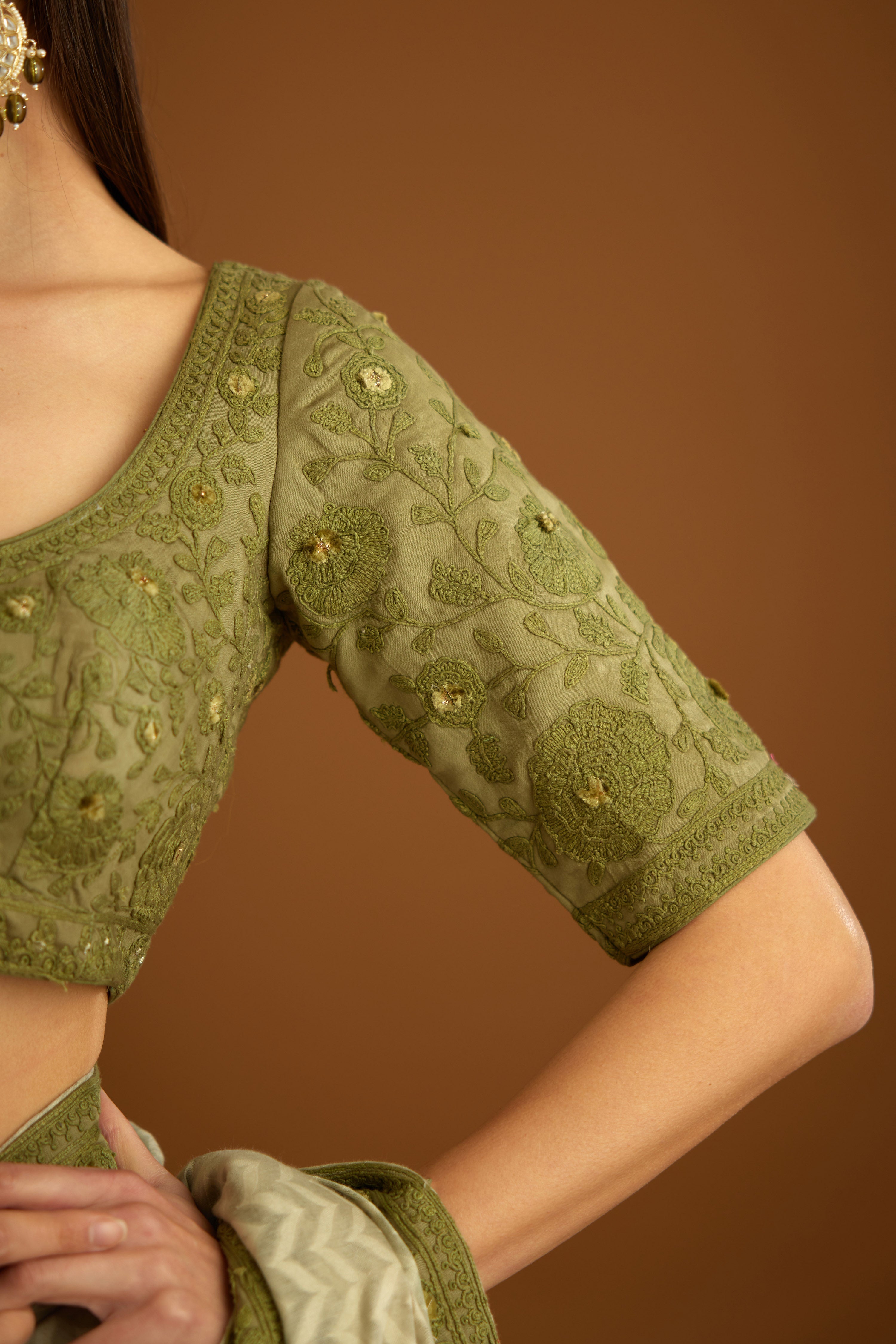 Smoke Green Saree Set