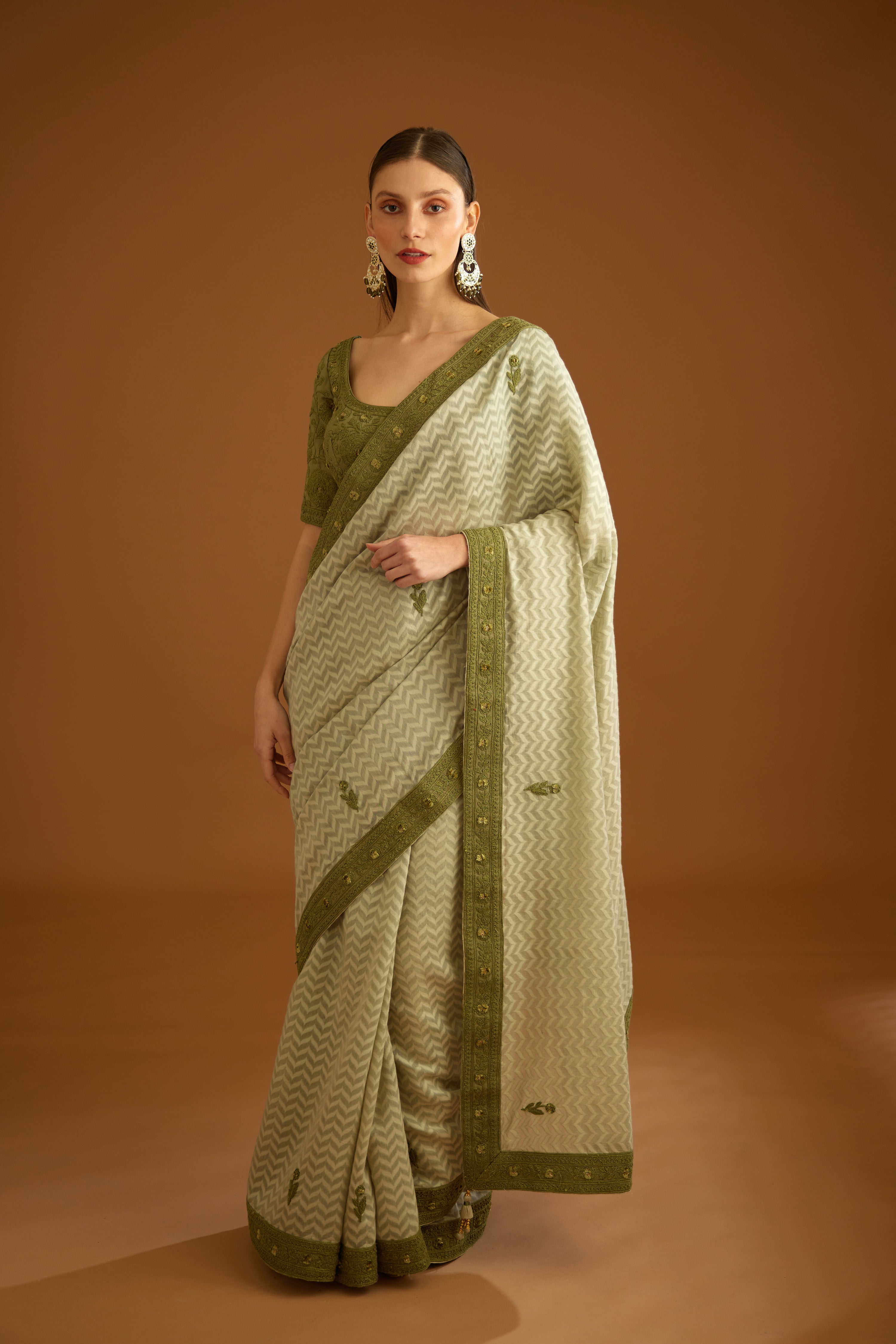 Smoke Green Saree Set