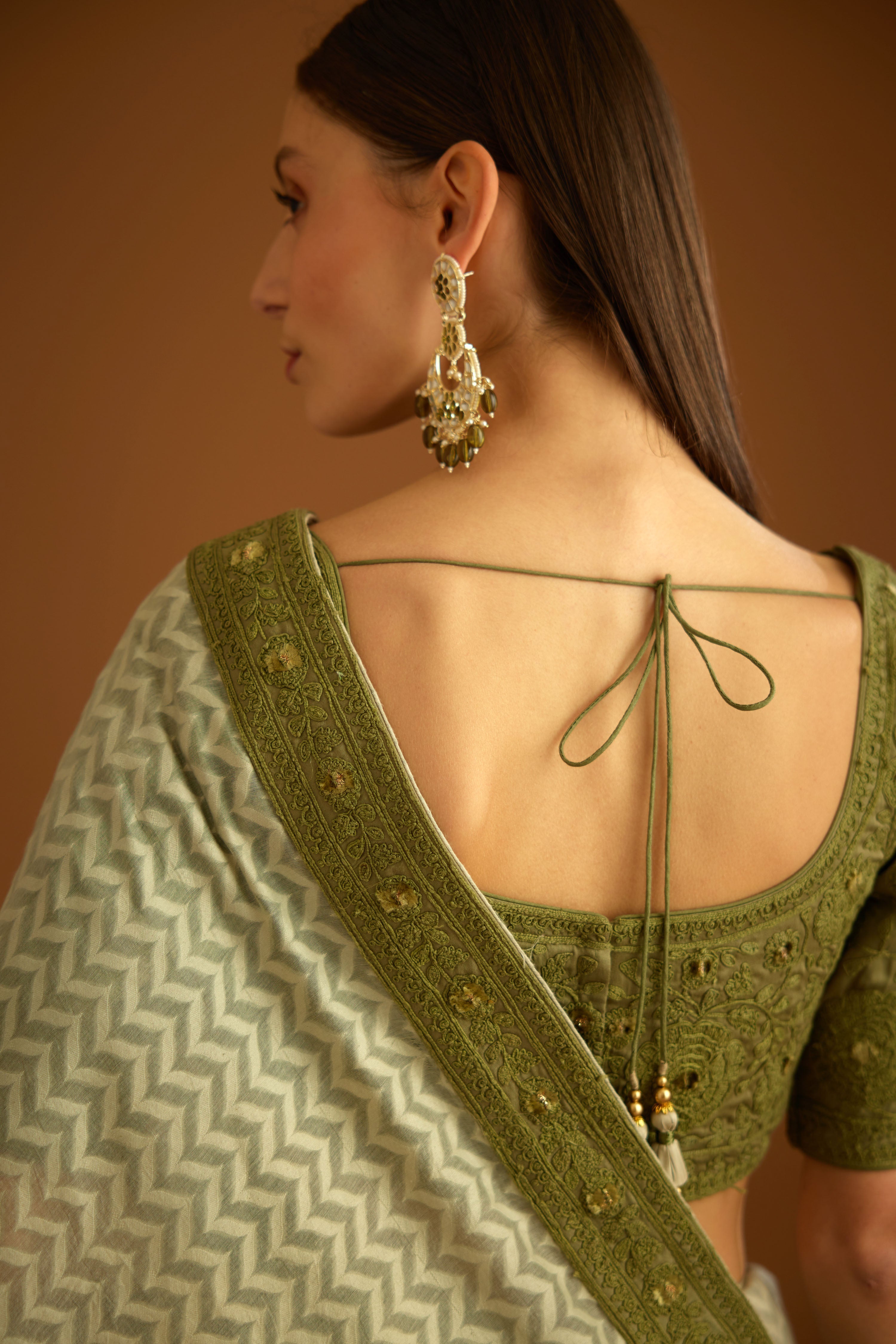 Smoke Green Saree Set