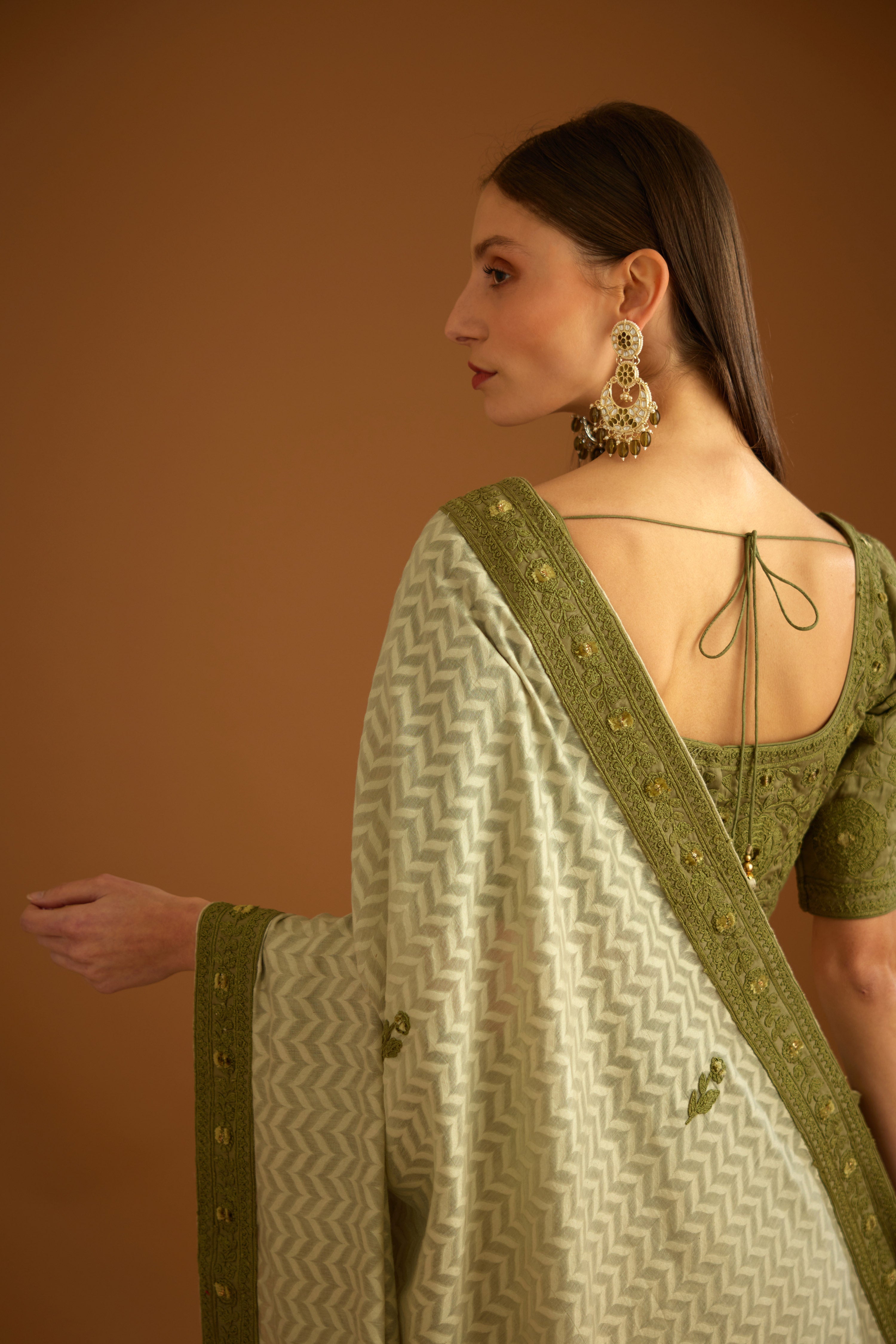 Smoke Green Saree Set