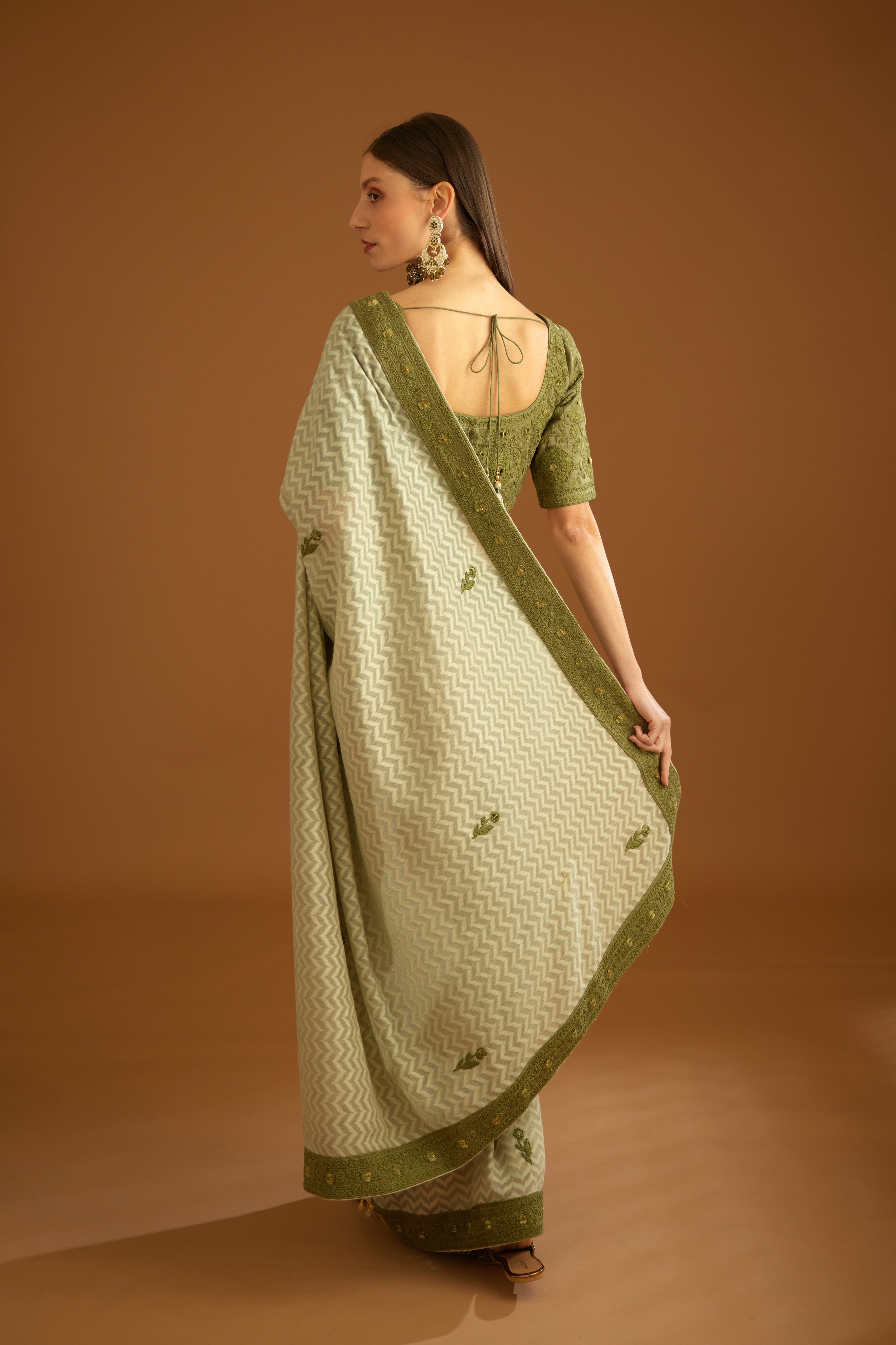 Smoke Green Saree Set