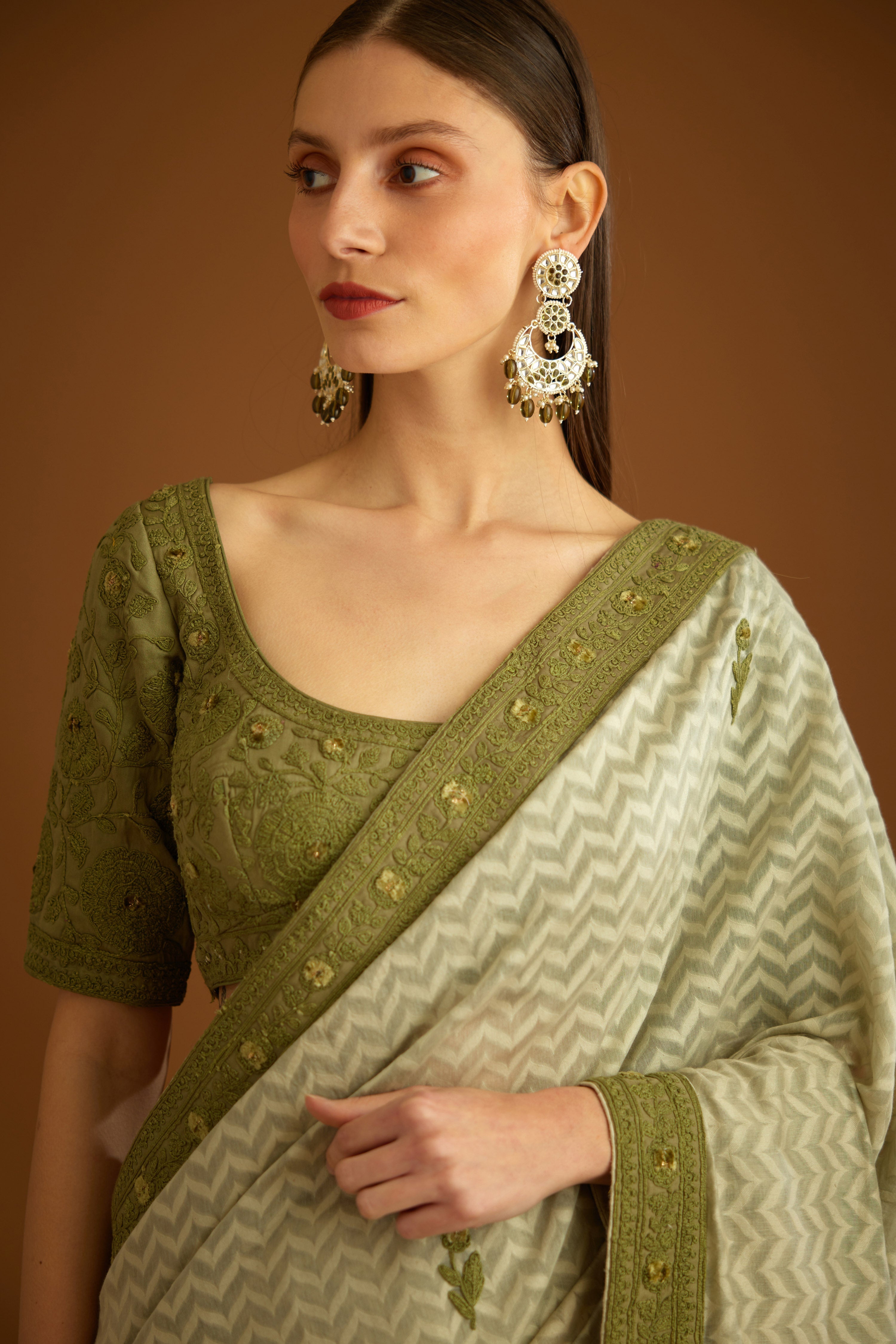Smoke Green Saree Set