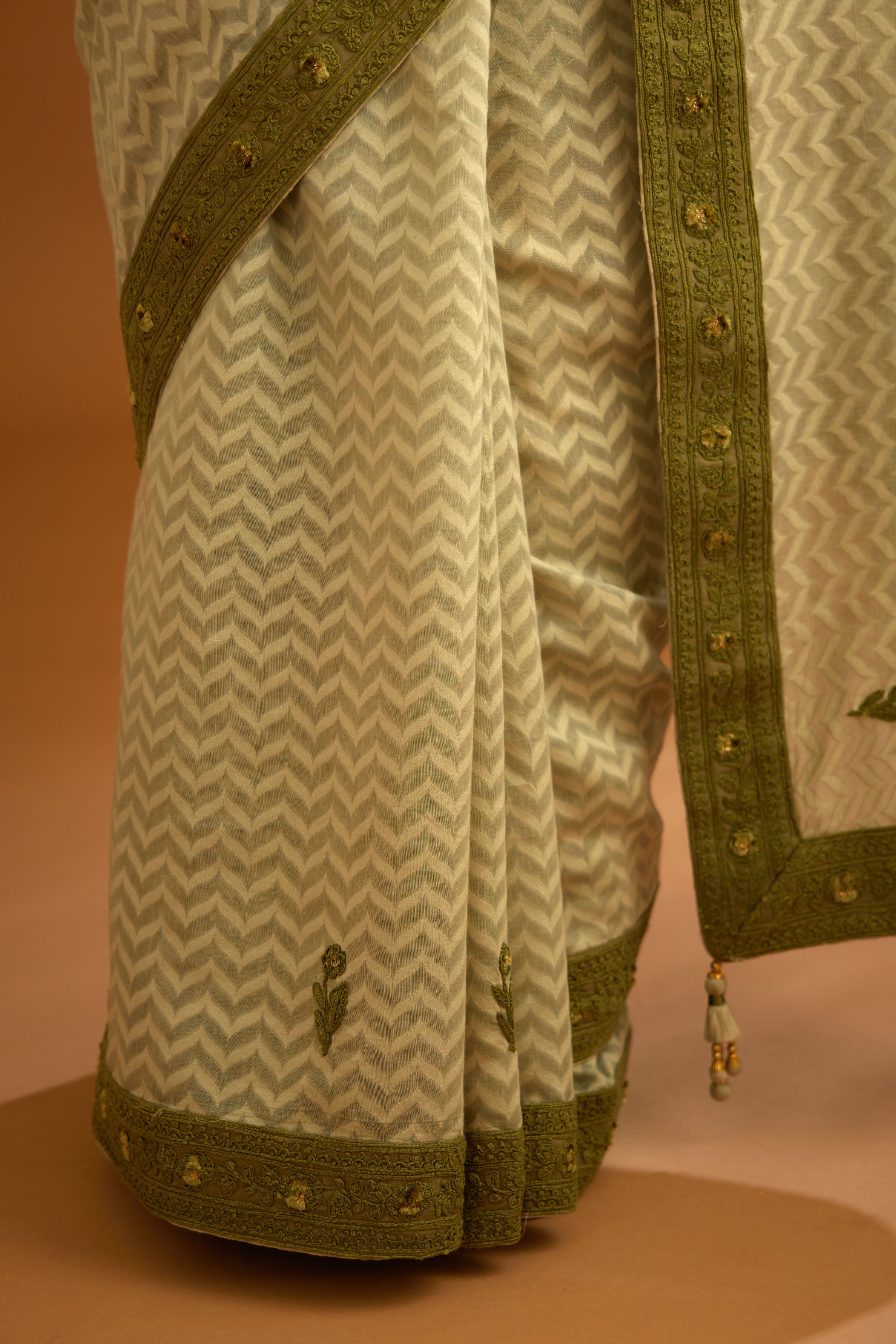 Smoke Green Saree Set