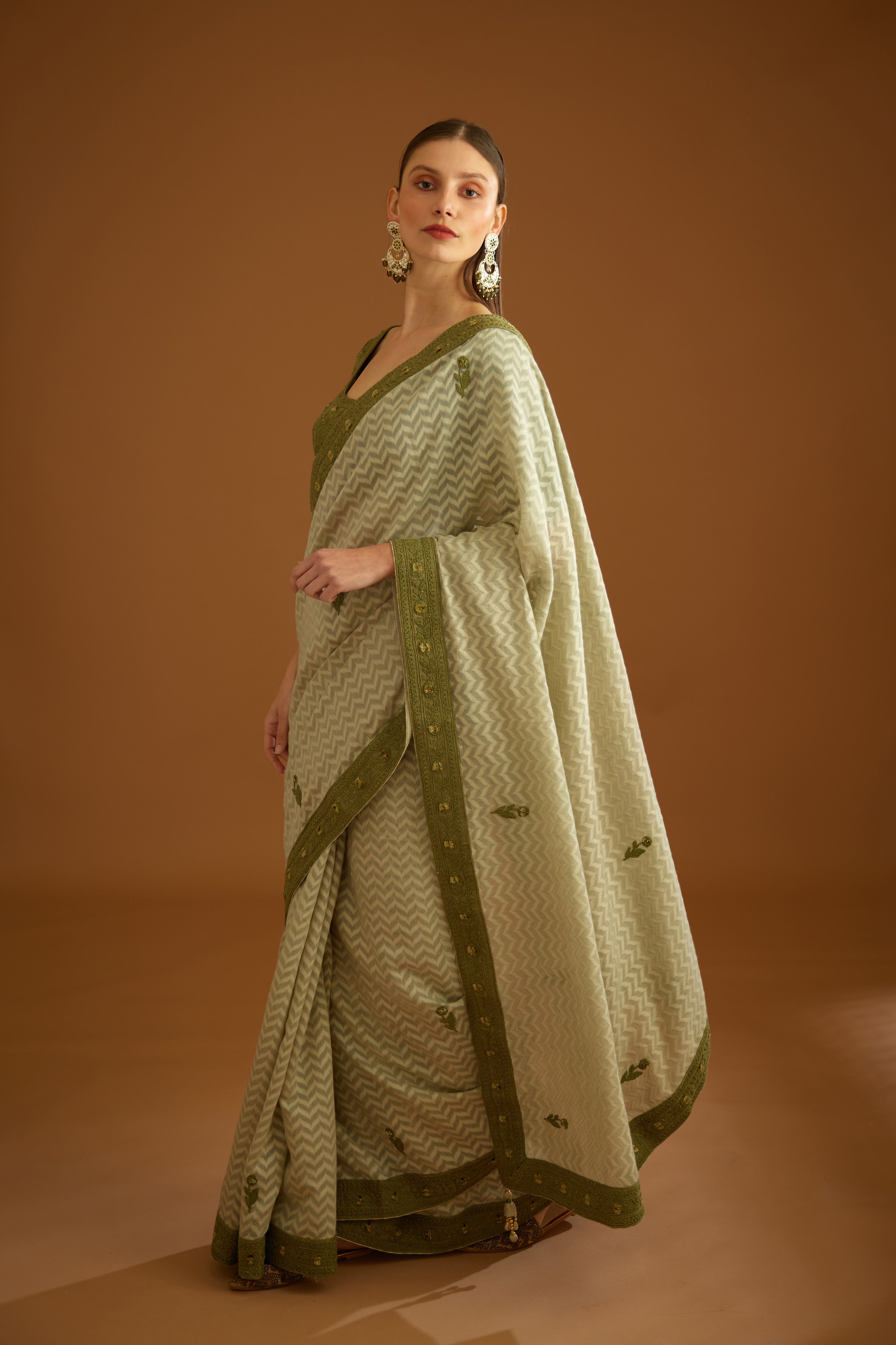 Smoke Green Saree Set