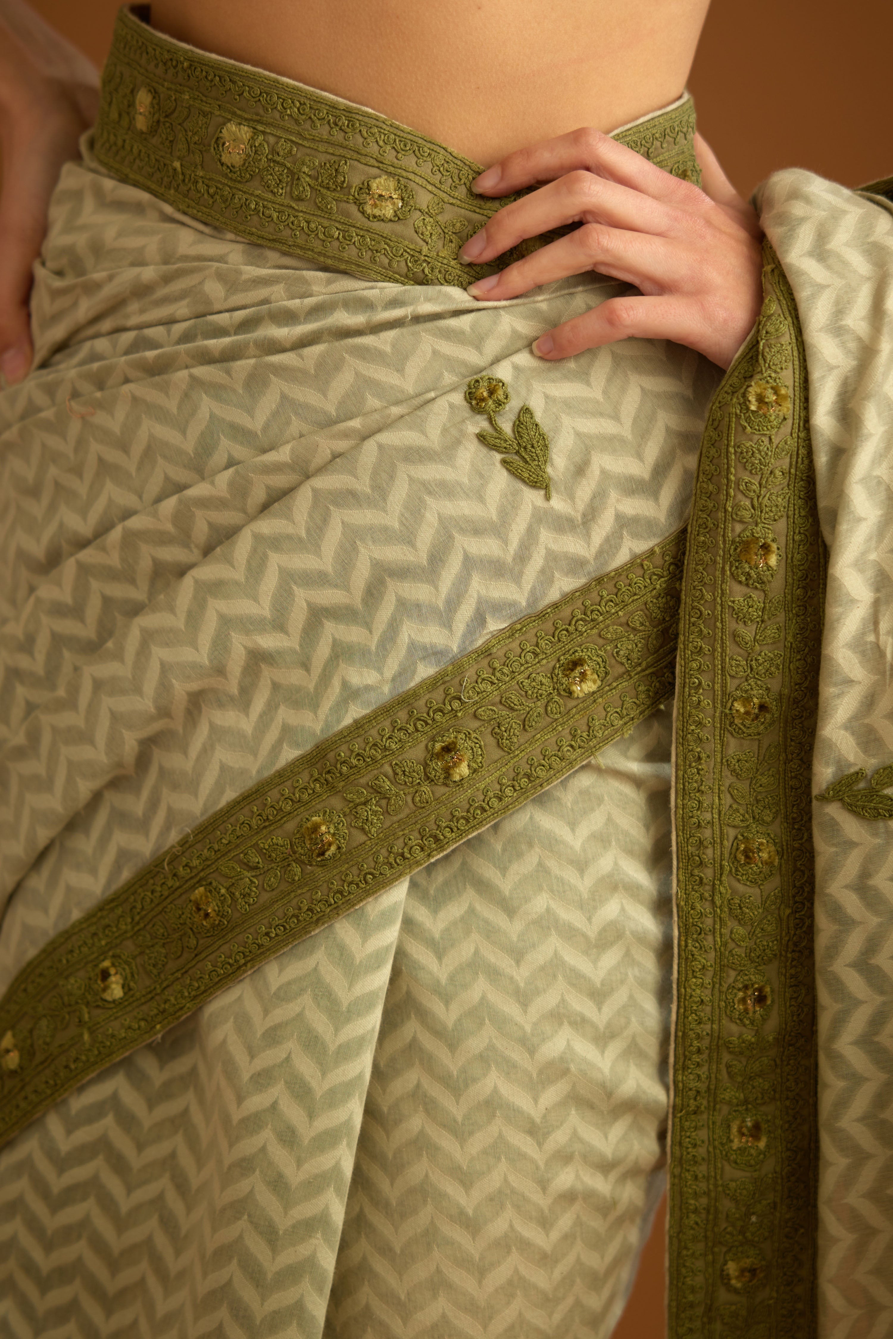 Smoke Green Saree Set