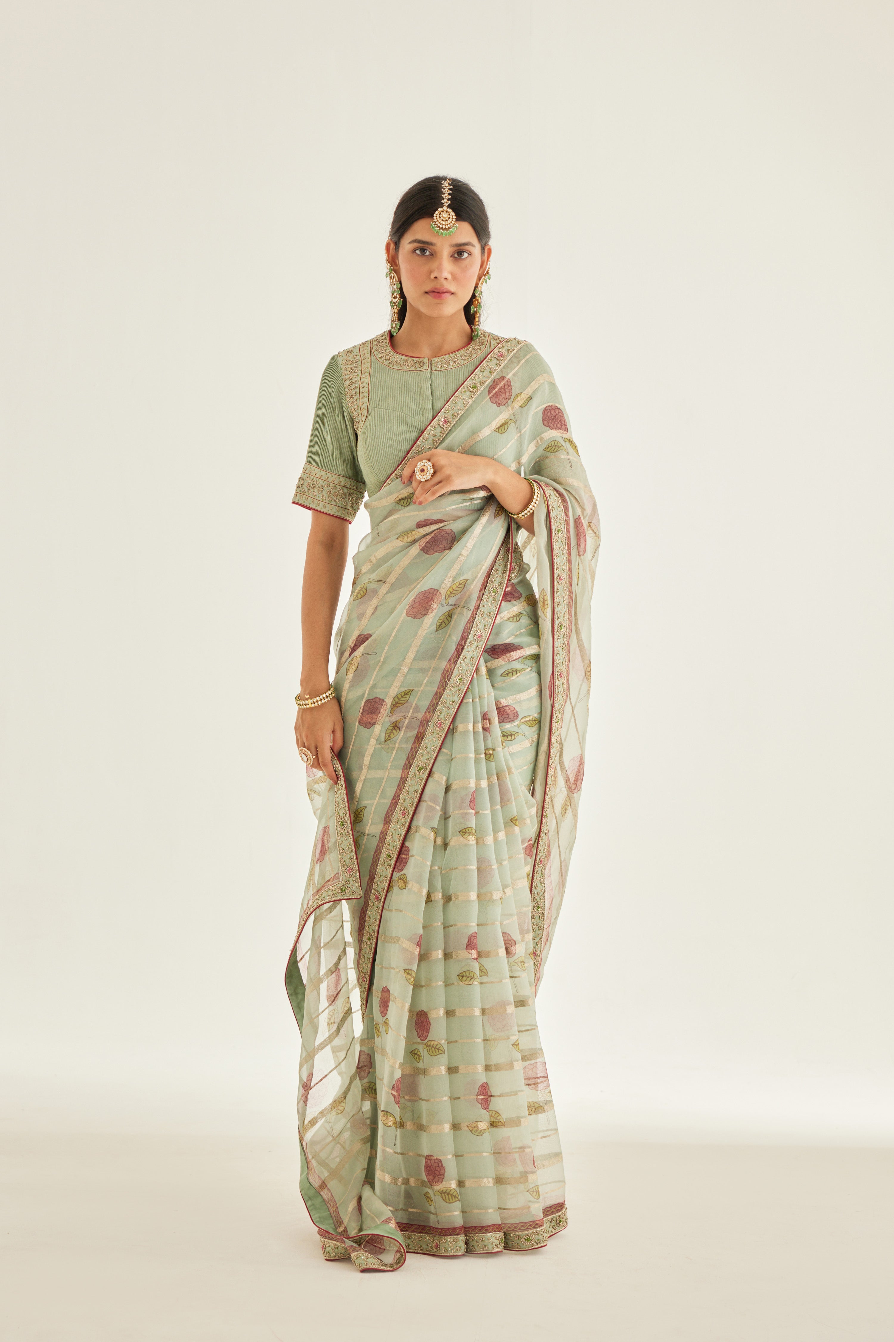 Smoke Green Saree Set