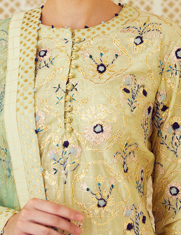 Lemon Green Kurta & Skirt Set