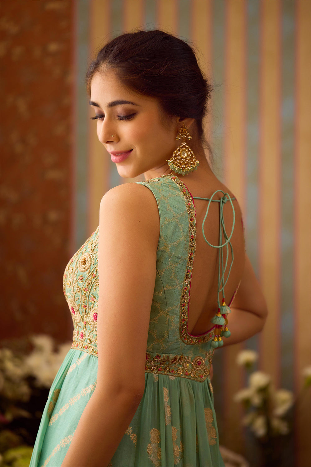 Grey Green Anarkali Set