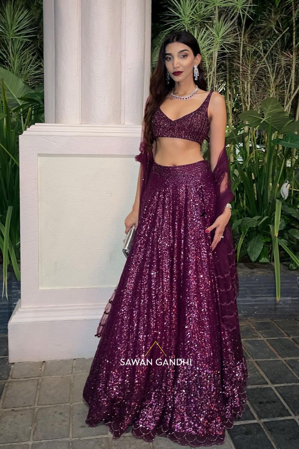 Juhi Godambe in Wine sequins lehenga