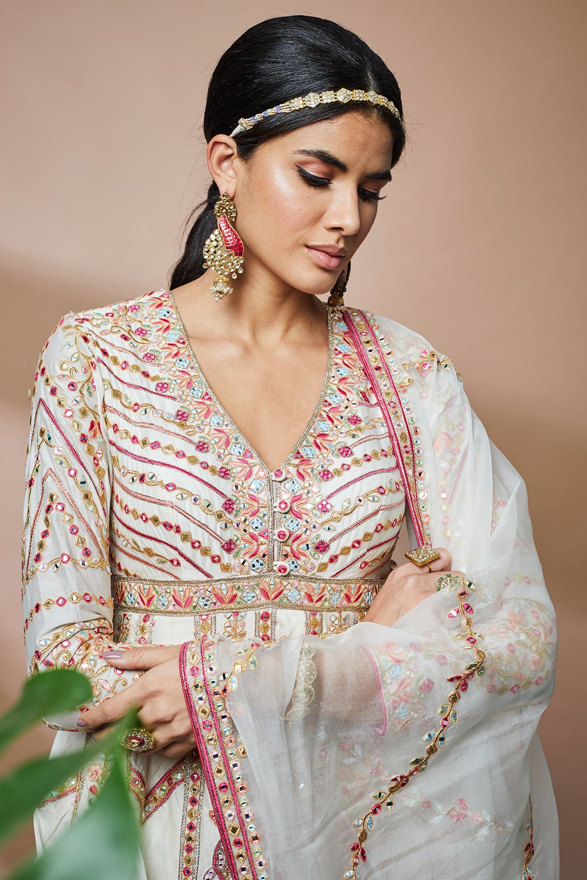 Ivory Chevron Georgette Anarkali