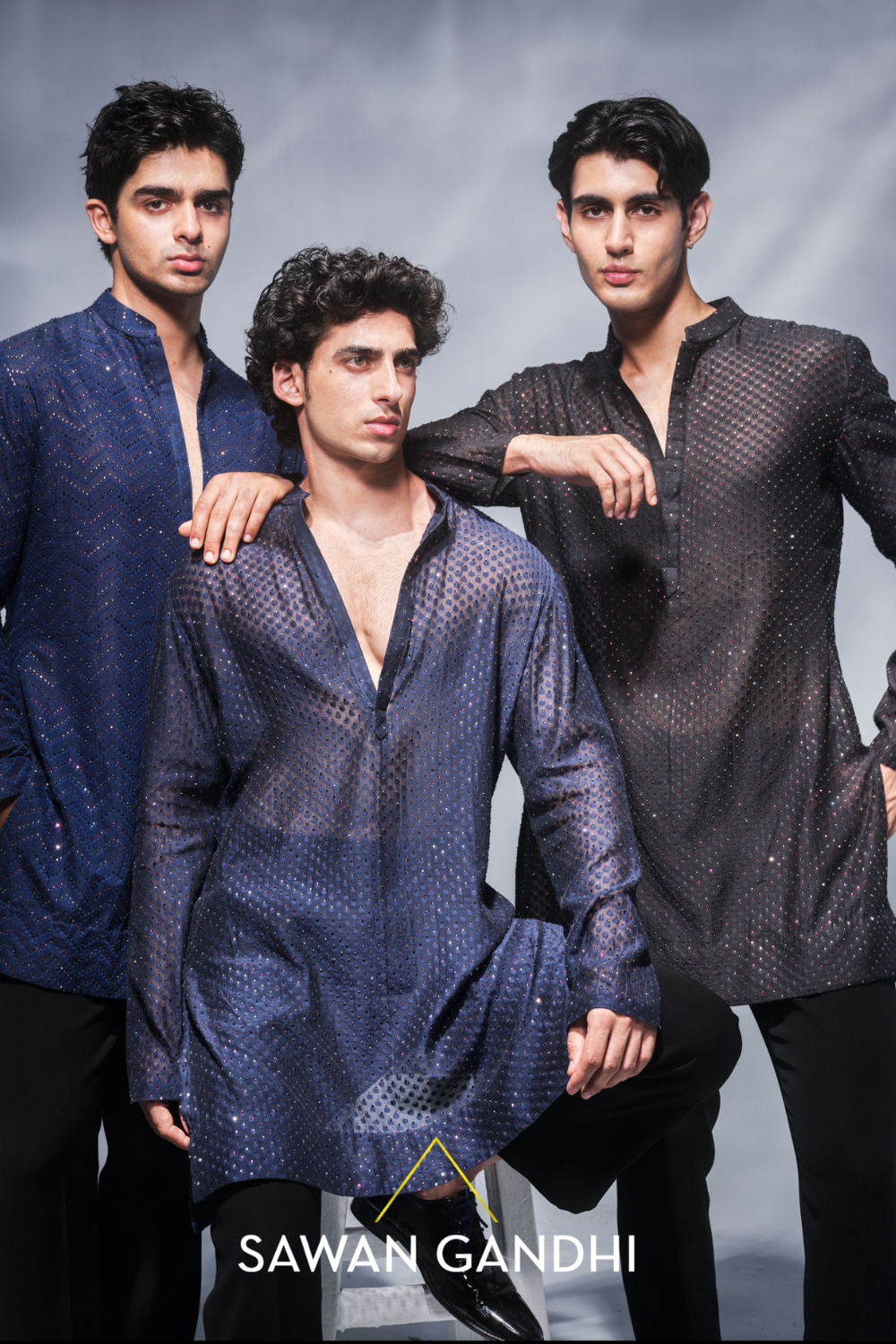 Navy blue swarovski kurta.