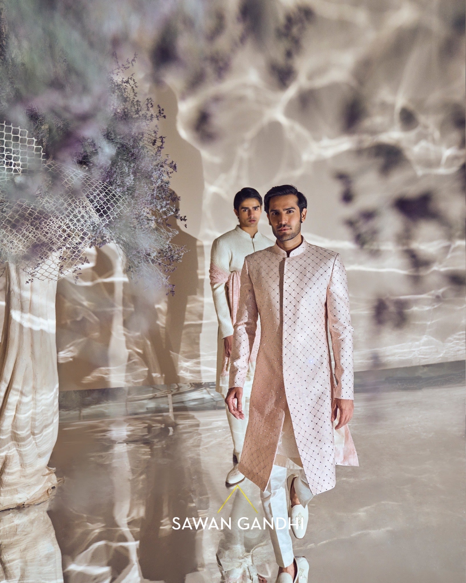 Blush pink mirror sherwani