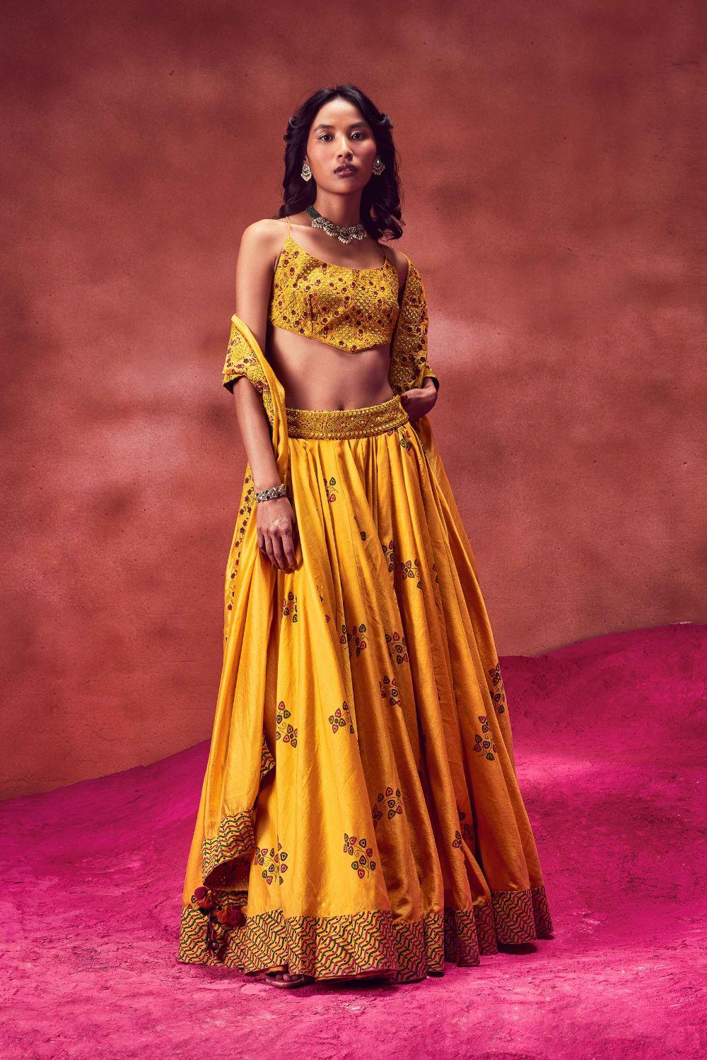 Yellow Printed Lehenga Set