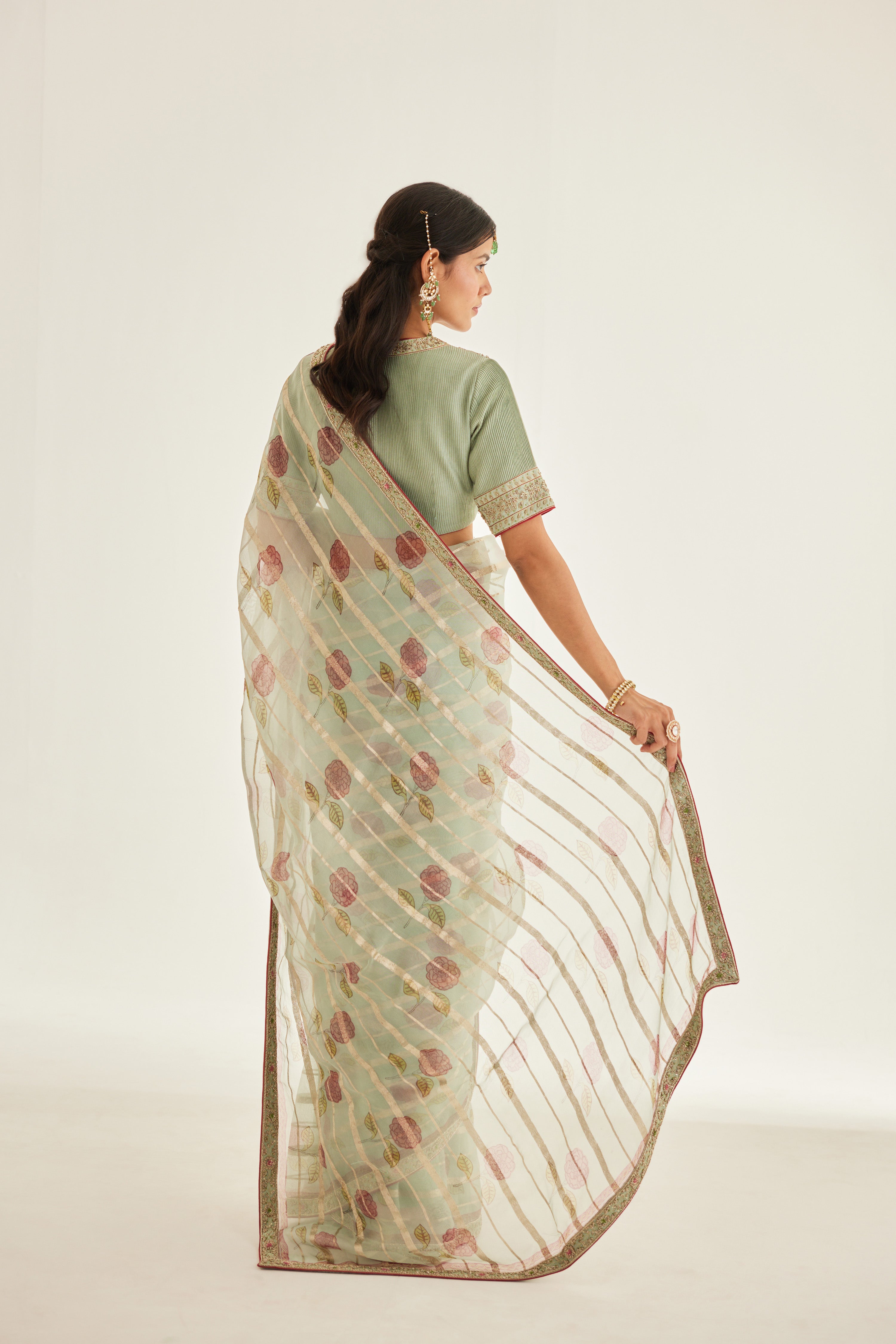 Smoke Green Saree Set