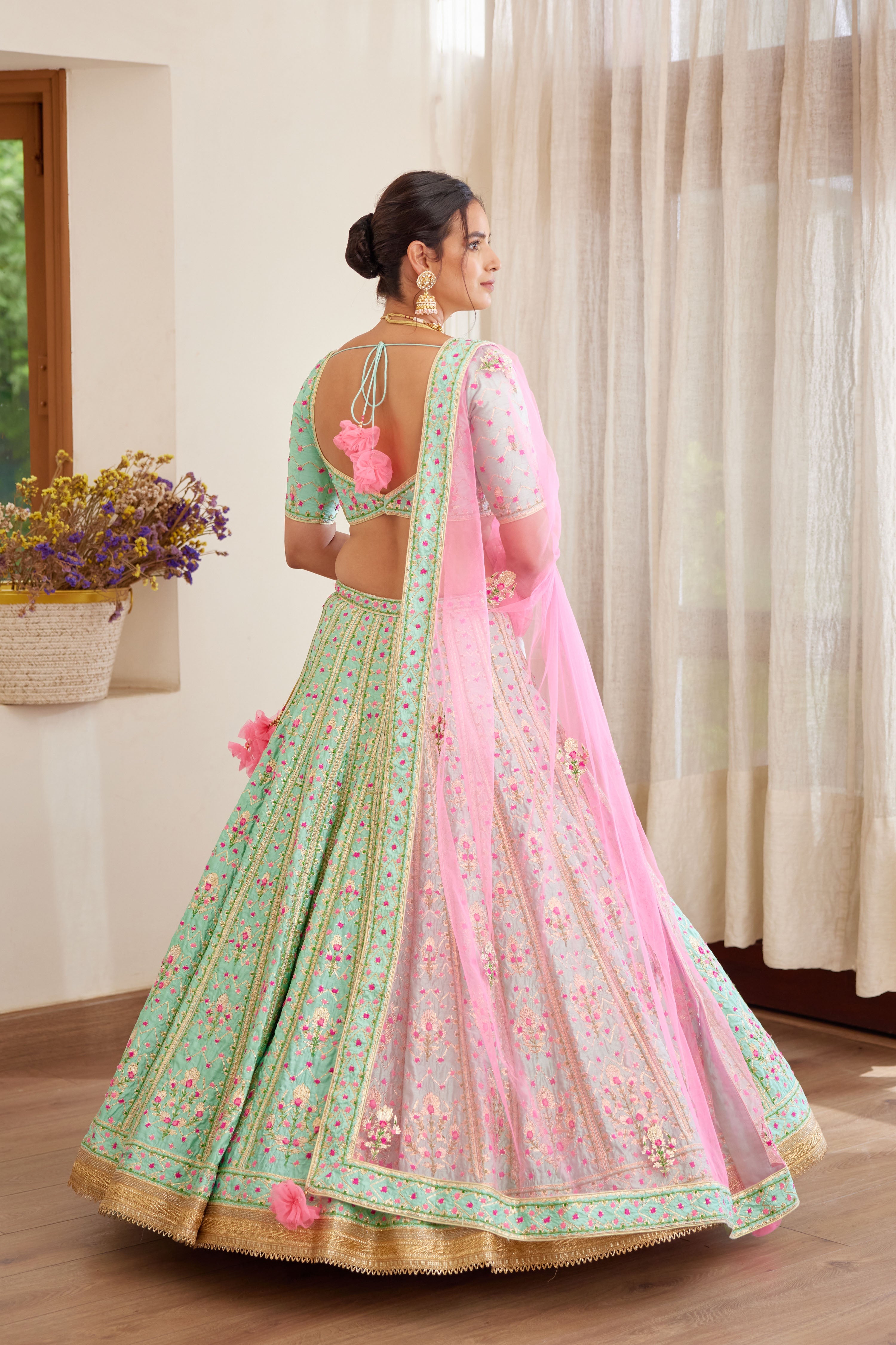 Sea Green & Pink Lehenga Set